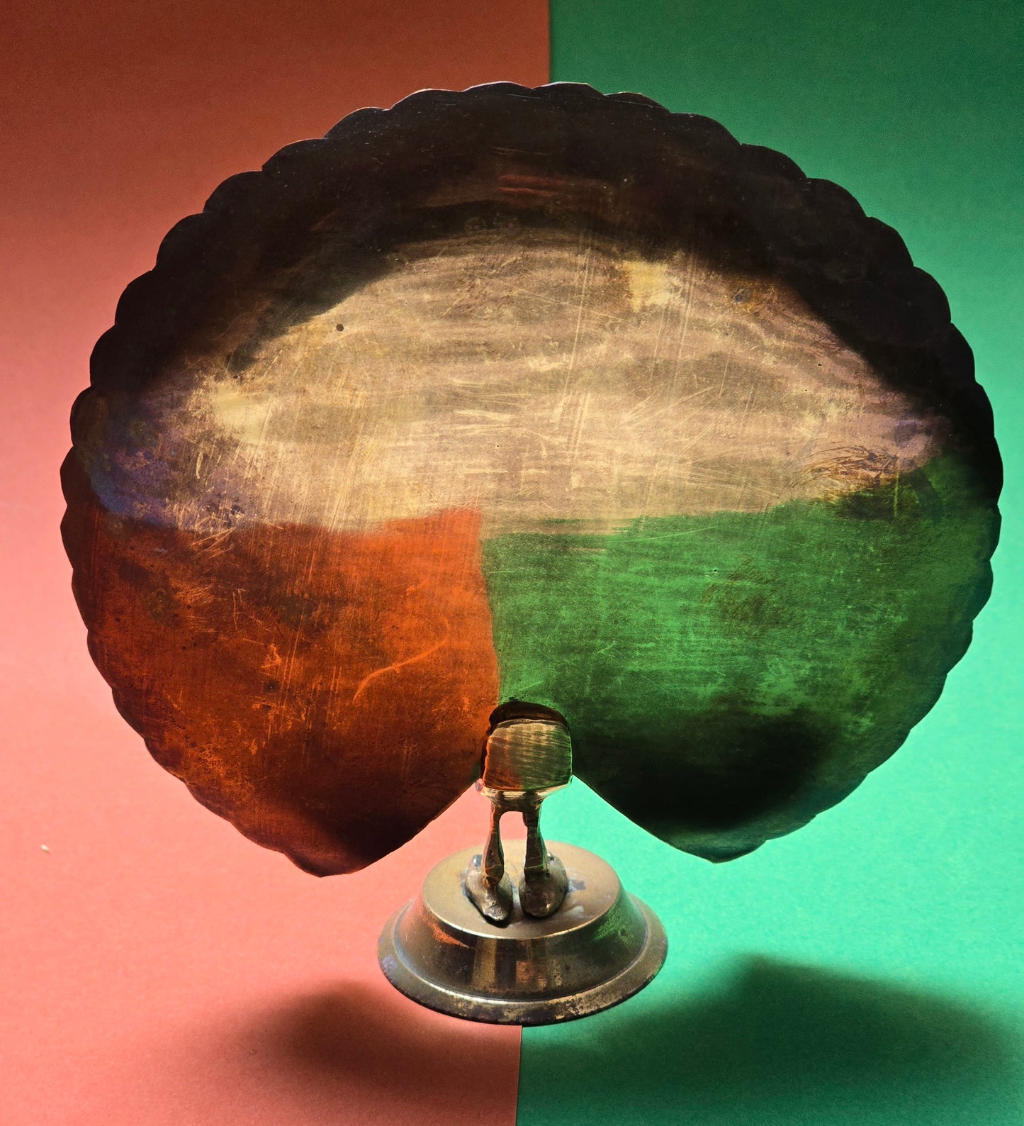 Indian Brass Peacock Figurine – Engraved Display, Moradabad, 1950s–60s