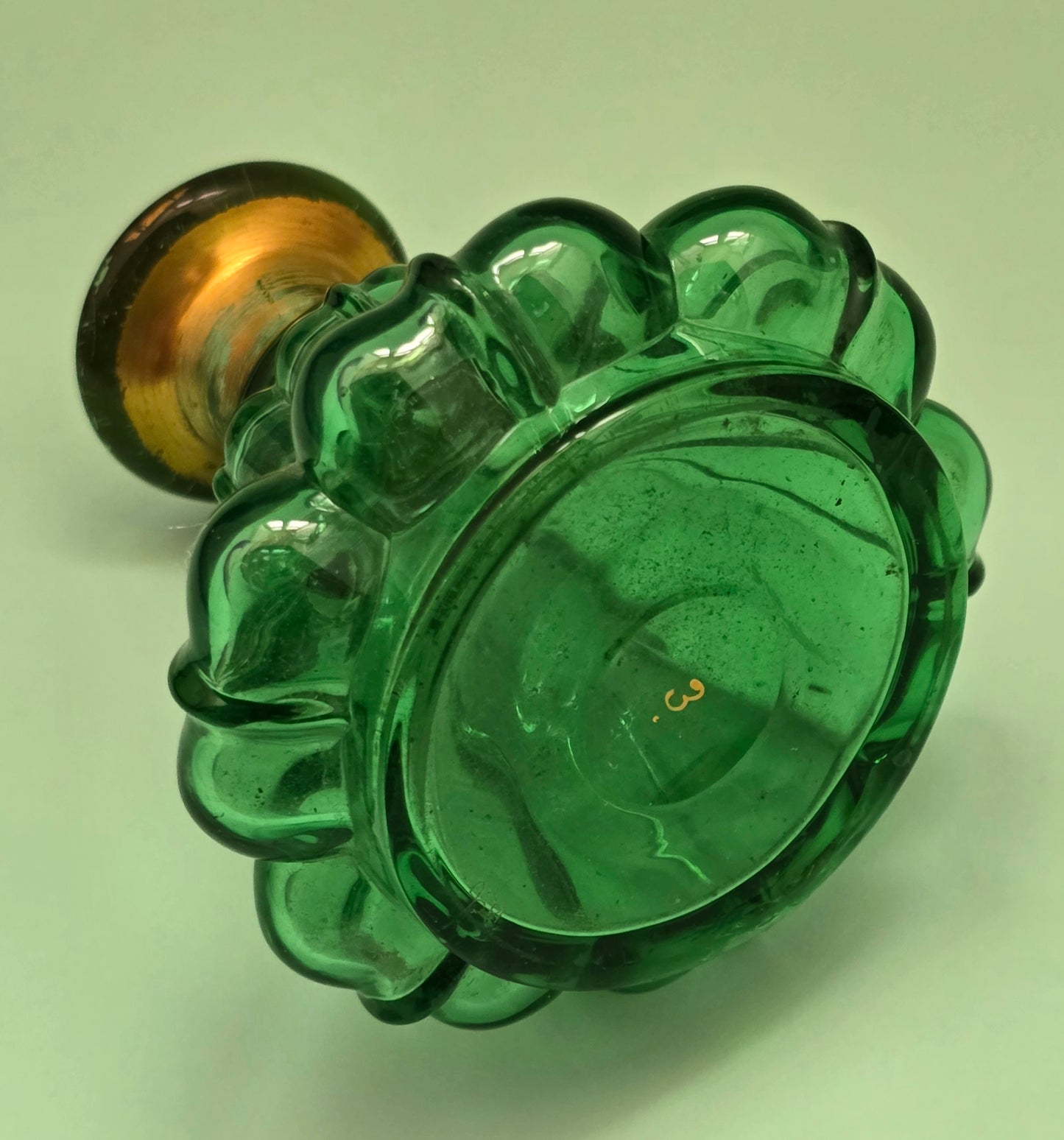 Antique Bohemian Green Glass Perfume Bottle with Gold Gilt, c.1880