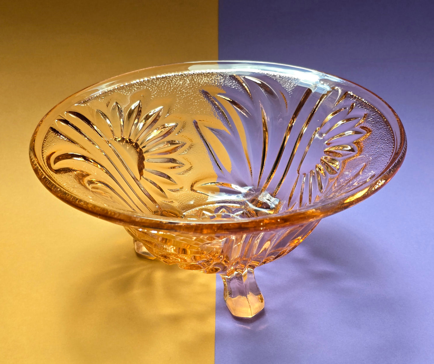 Art Deco Rosaline Pressed Glass Footed Bowl – c.1930s