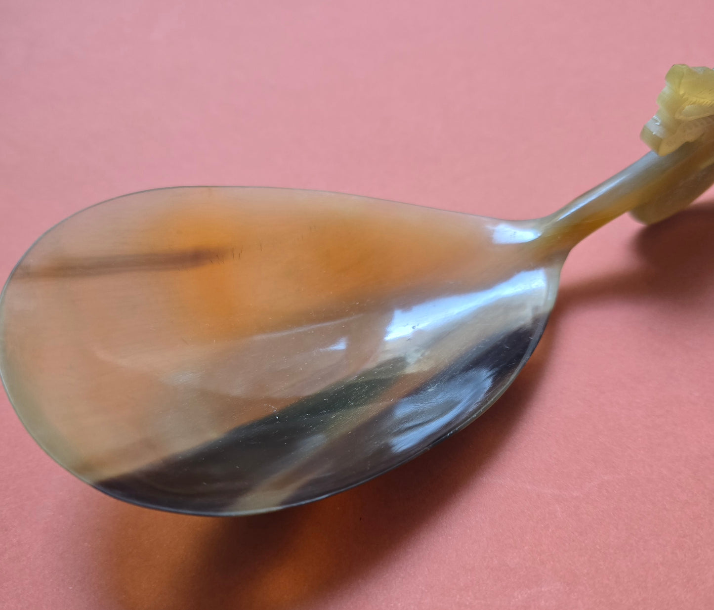 Indonesian Hand-Carved Horn Rice Spoon with Dragon Handle, c.1950s