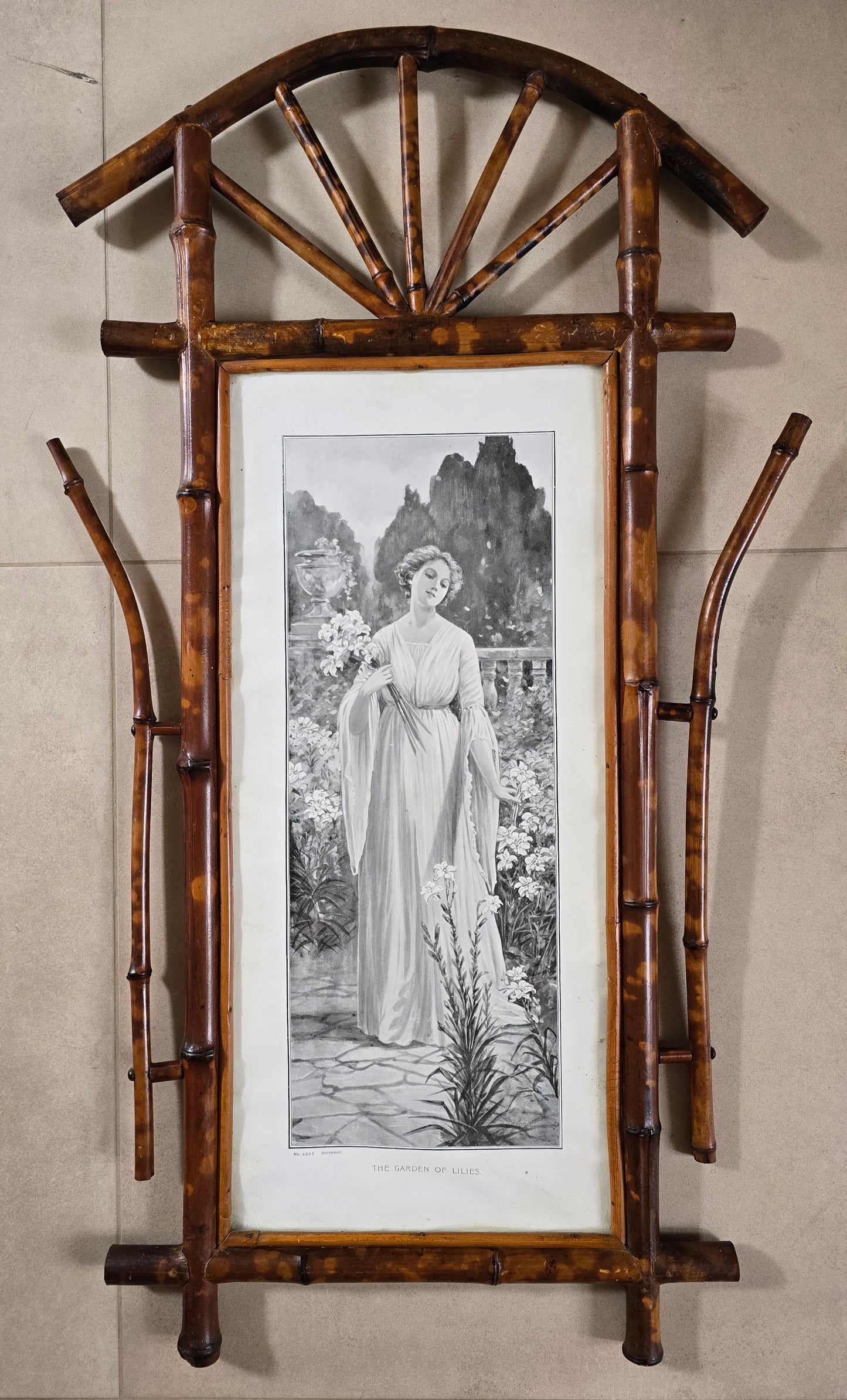 Set of 5 Victorian Sentimental Prints in Original Bamboo Japonisme Frames, c.1870–1890