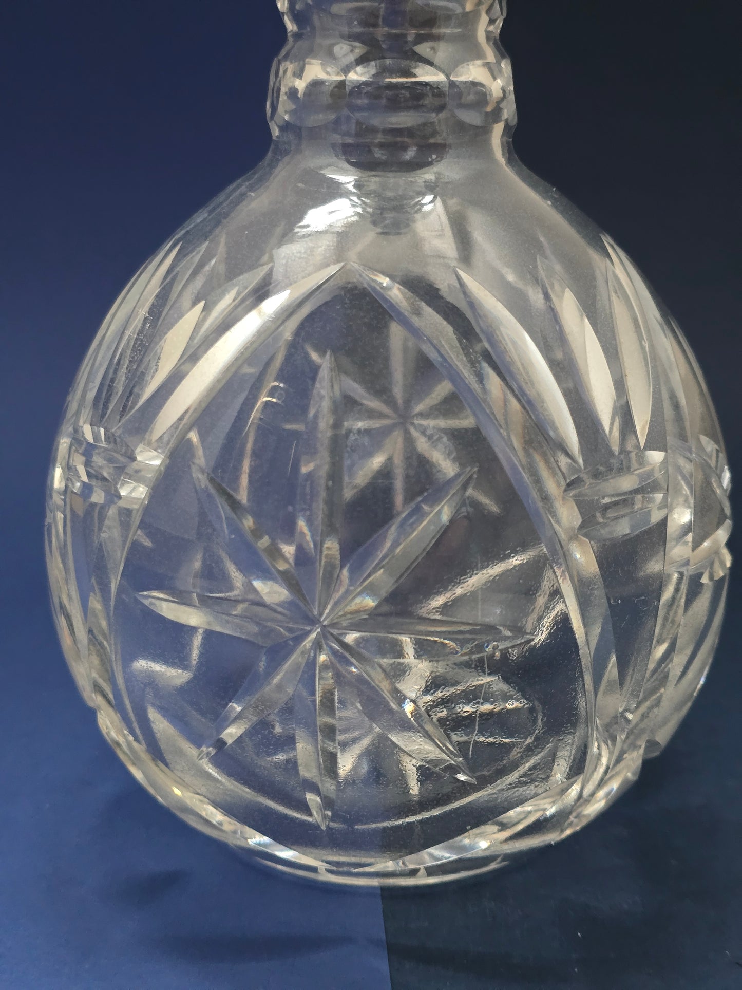 Antique Cut Crystal Decanter with Fan-Cut Stopper & Pinwheel Pattern, c.1920