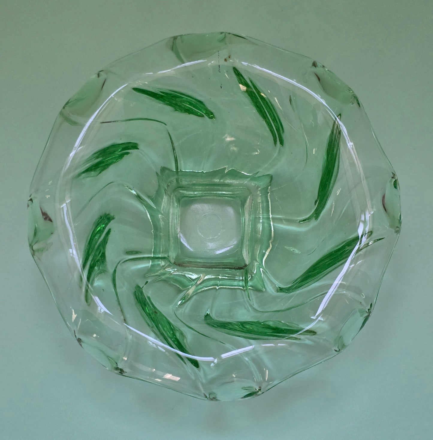 Sowerby Art Deco Flung Green Glass Dish c.1930 – Made in England