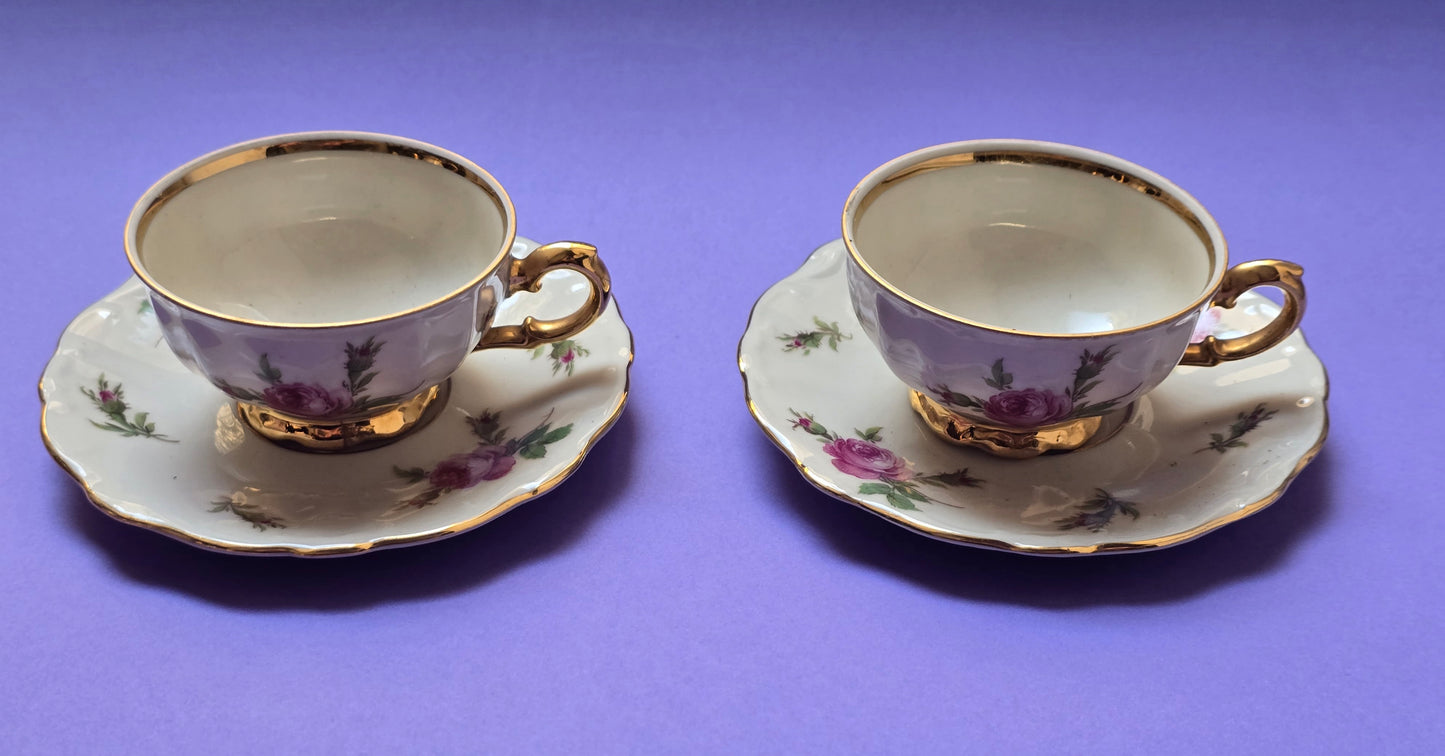 Bareuther Bavaria Tea Service for Two, Rose & Gold, c.1940s