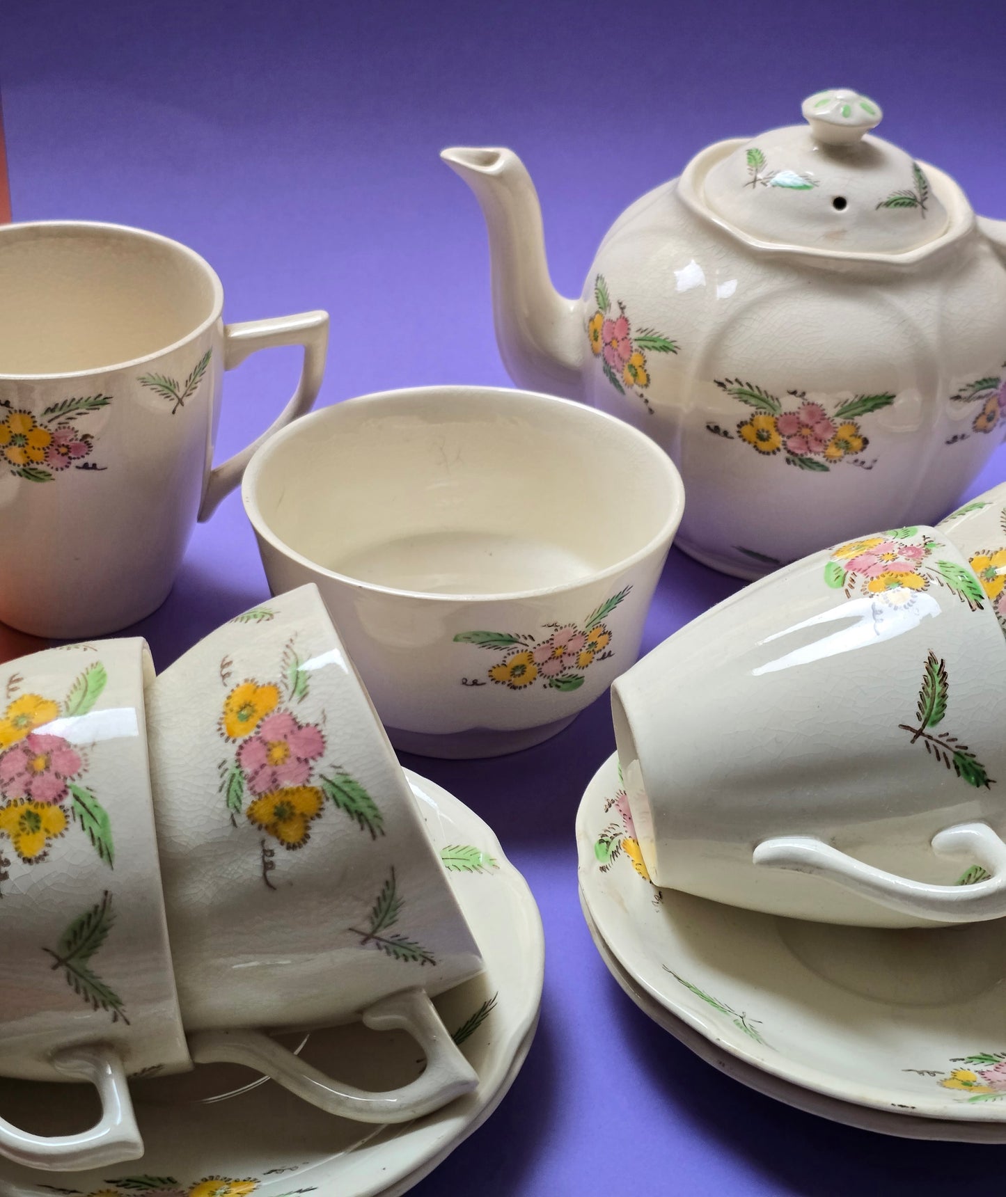 Jas. Broadhurst & Sons 'Clyde' Complete Tea Service for Six, Hand-Painted Floral, c.1930–1940