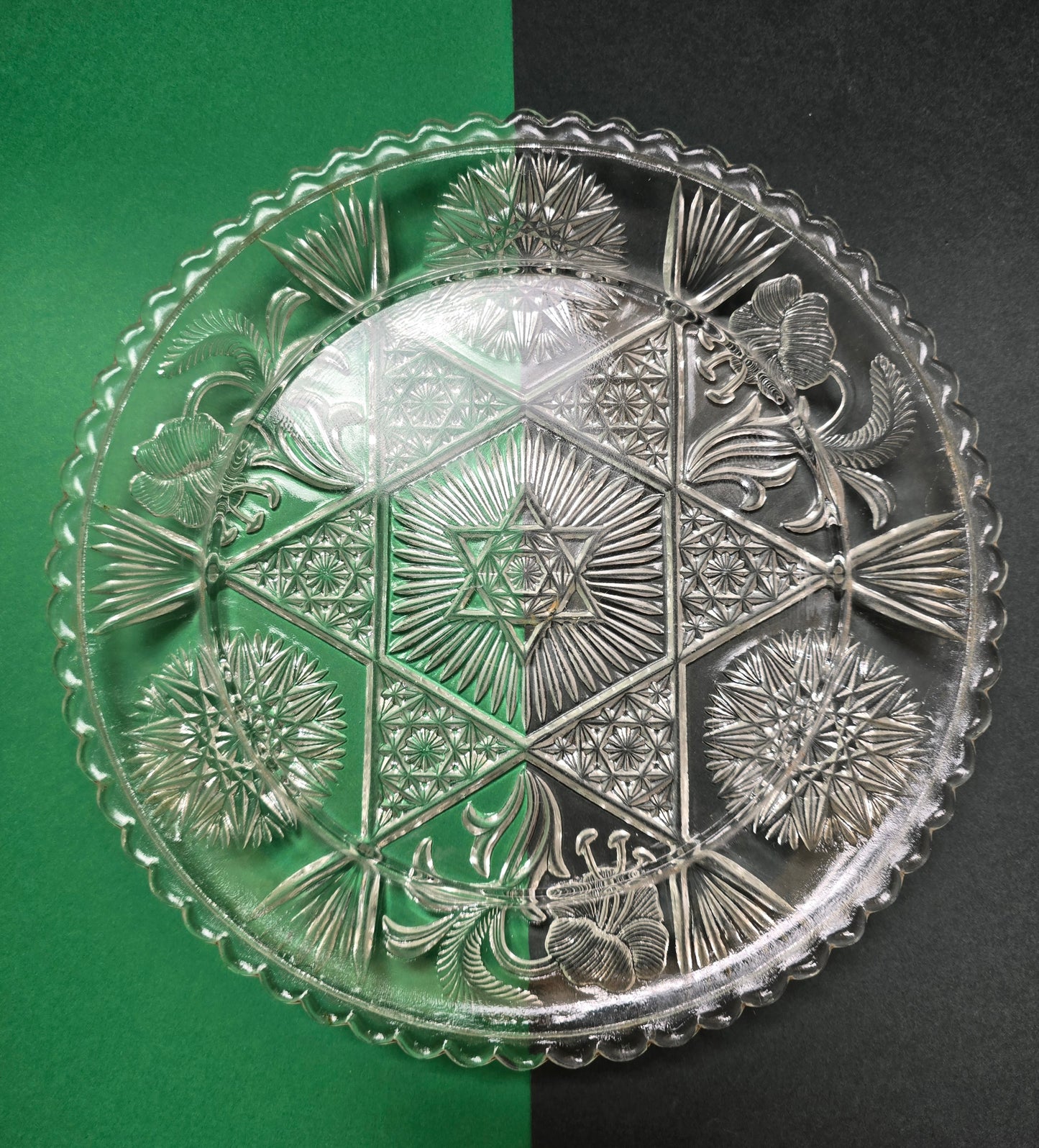 Art Deco Pressed Glass Butter Dome with Plate – Bohemian/German, c.1930s