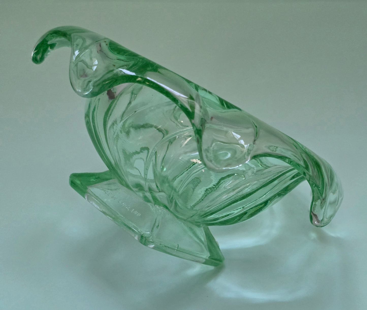 Sowerby Art Deco Flung Green Glass Dish c.1930 – Made in England