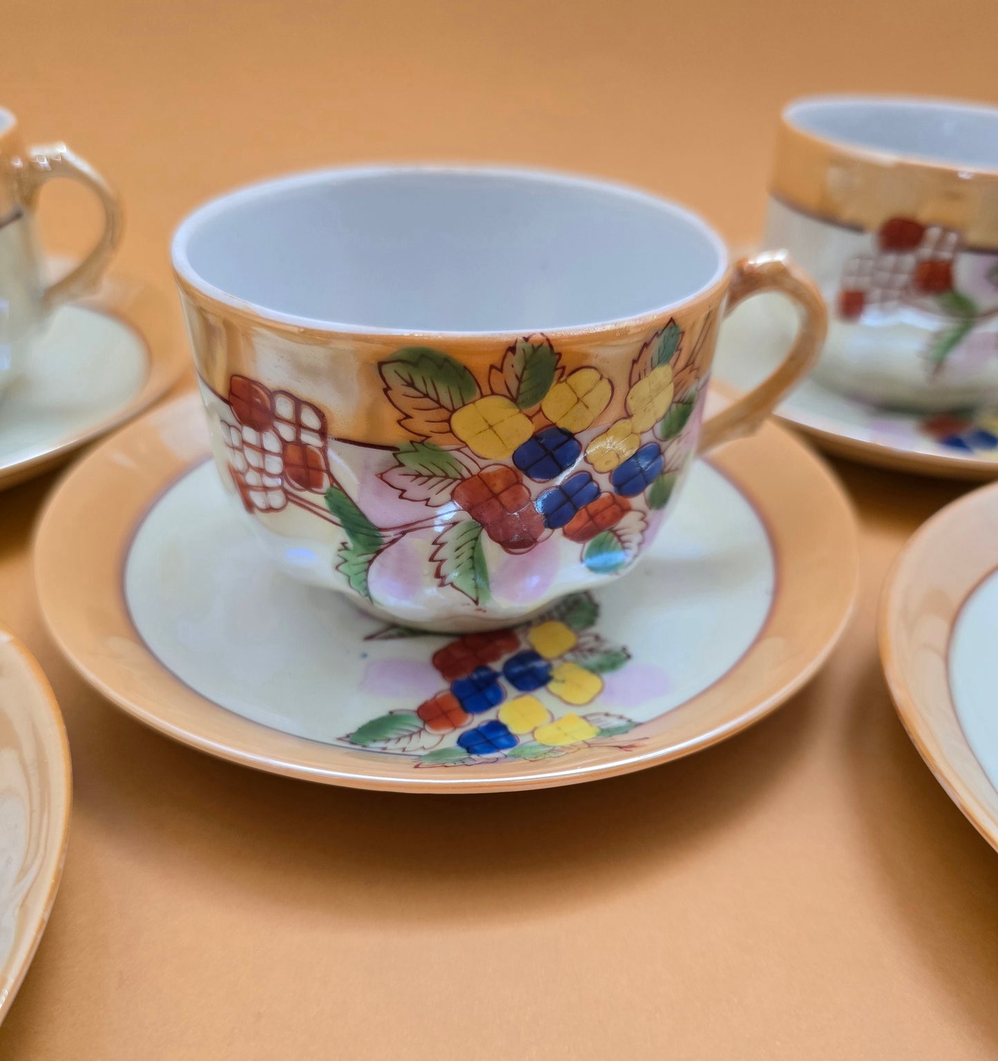 Antique Japanese Porcelain Tea Cup & Saucer c.1925 — Lustre Glaze Floral