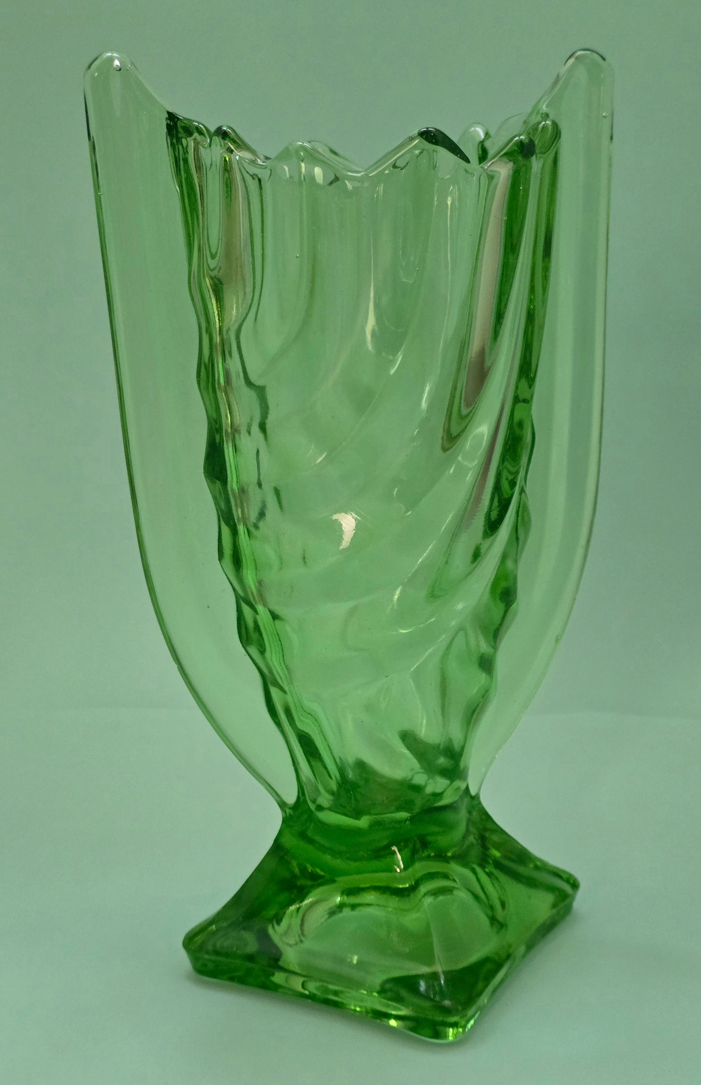 Josef Inwald Barolac Art Deco Winged Vase – Green Glass c.1930s