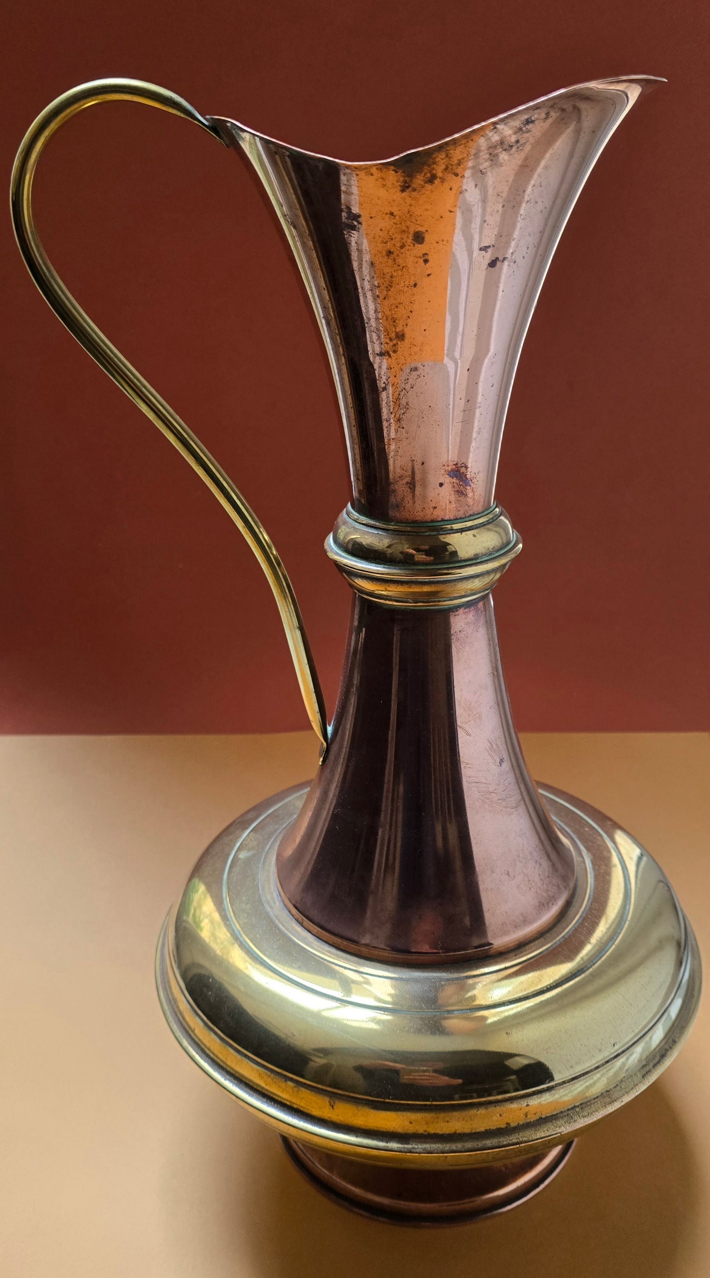 English Copper & Brass Ewer, Anglo-Persian Style, Valletta Provenance, c.1930
