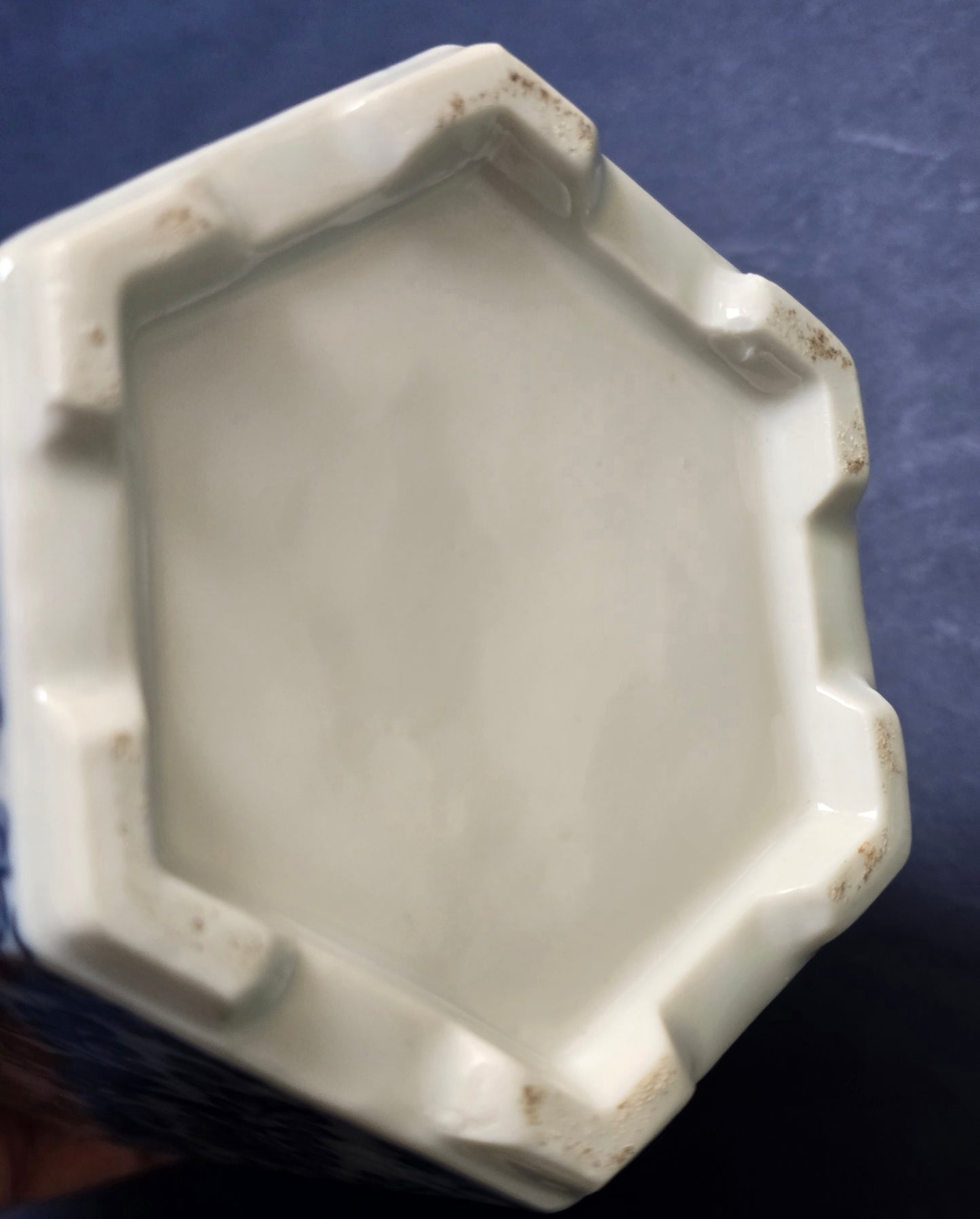 Chinese Blue & White Hexagonal Storage Jar with Lid, Birds & Foliage, c.1950