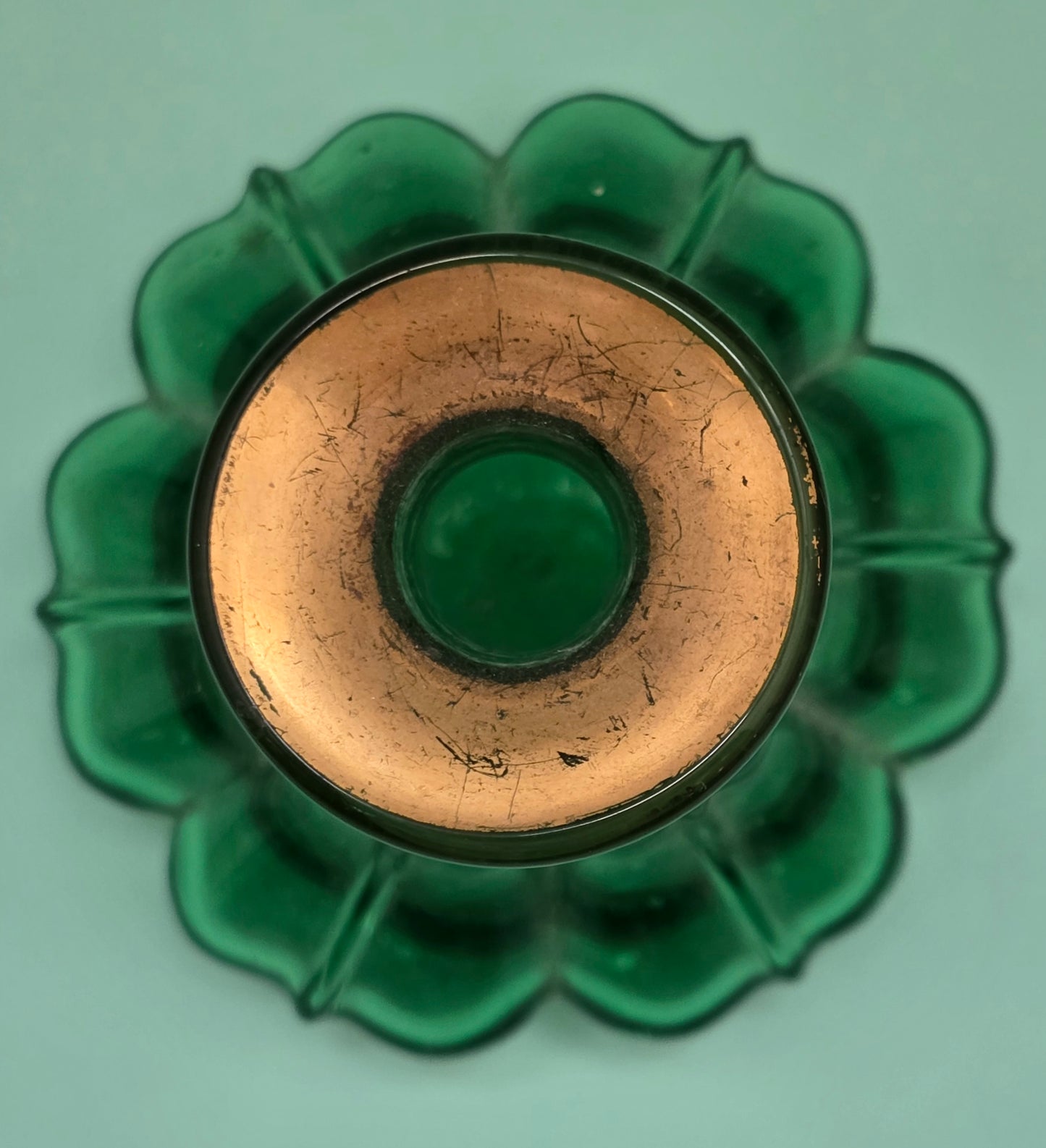 Antique Bohemian Green Glass Perfume Bottle with Gold Gilt, c.1880