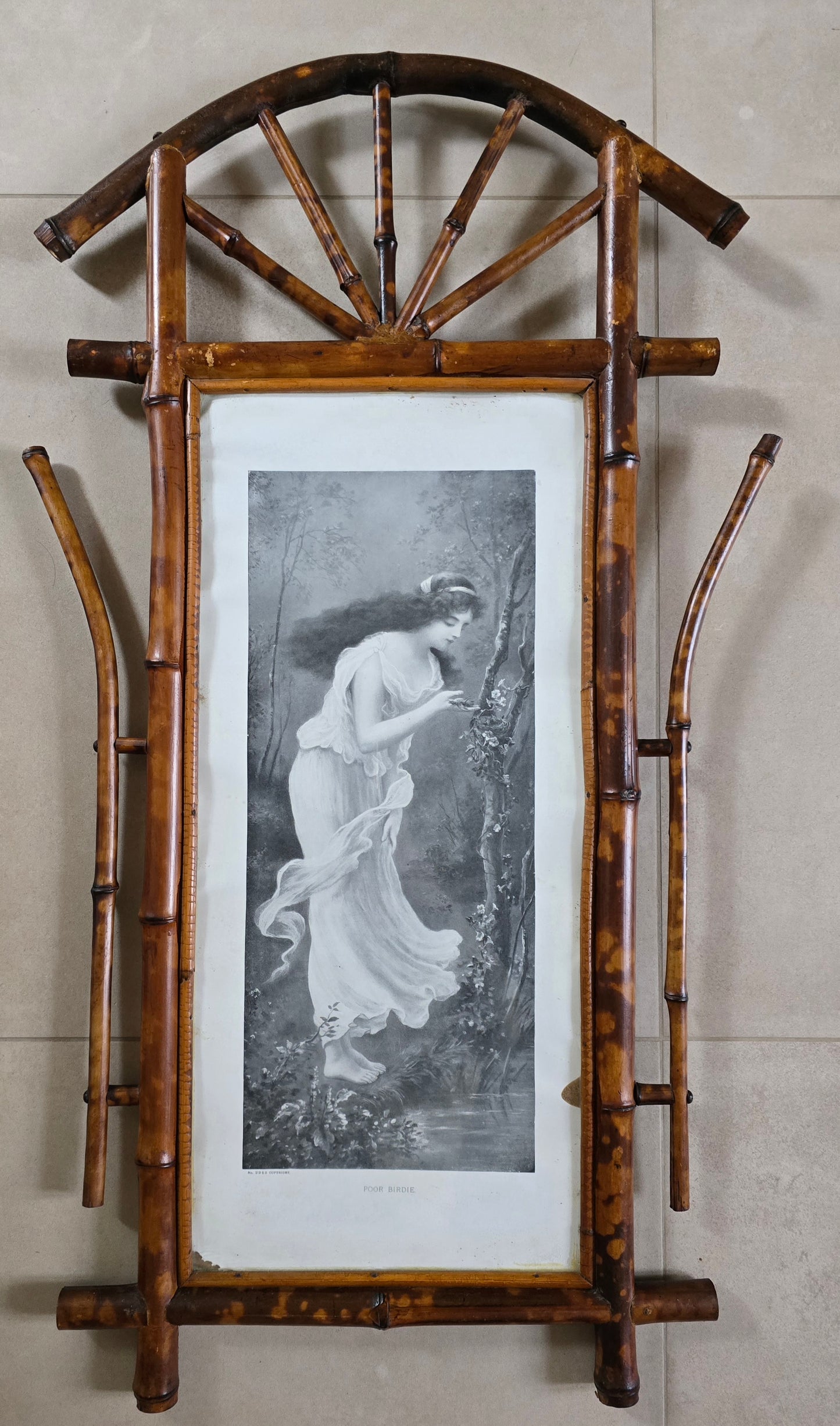 Set of 5 Victorian Sentimental Prints in Original Bamboo Japonisme Frames, c.1870–1890