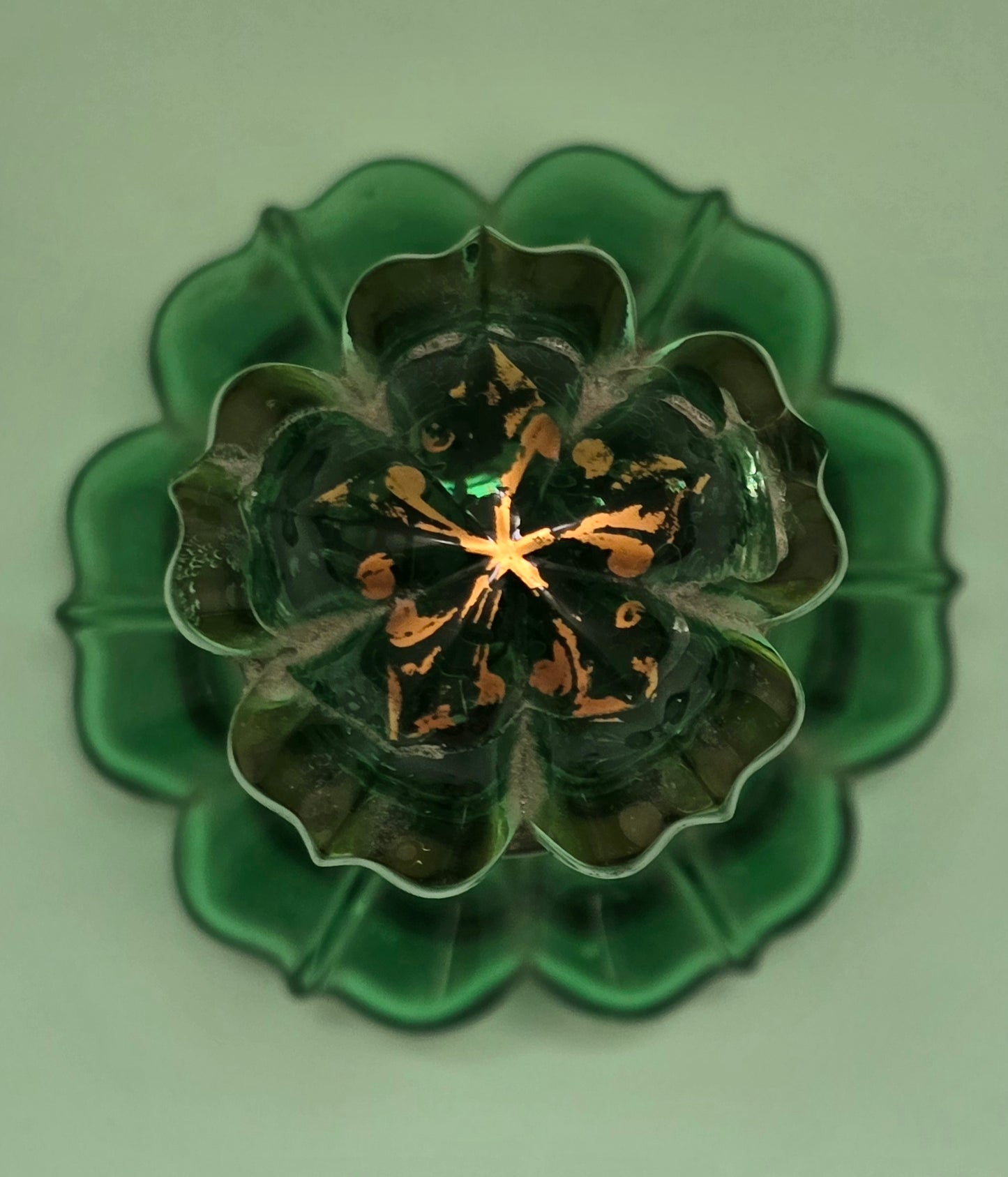 Antique Bohemian Green Glass Perfume Bottle with Gold Gilt, c.1880
