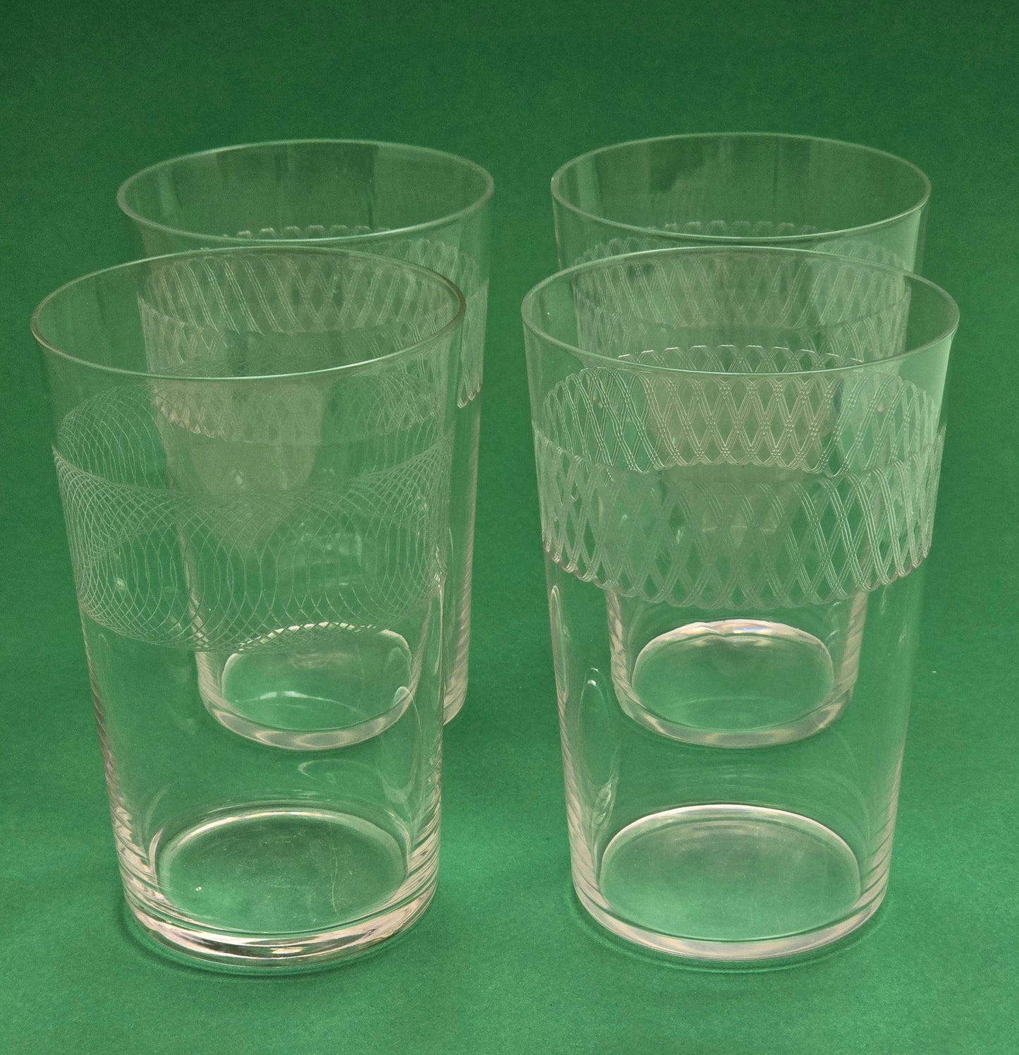 Antique Crystal Water Glasses with Engraved Spiral Pattern, Set of 4, c.1920