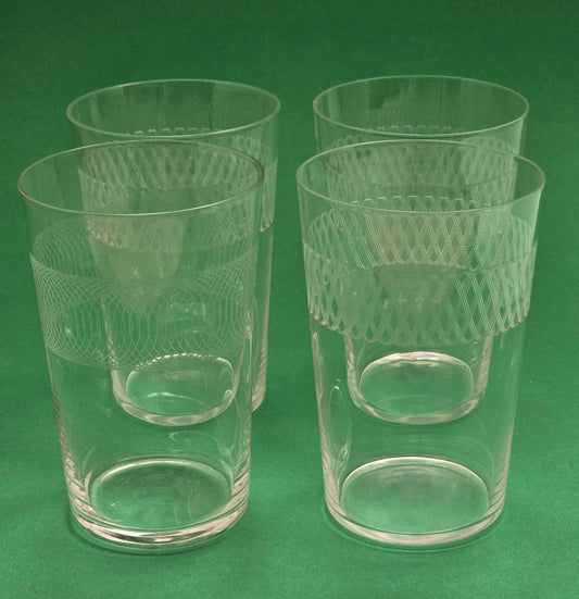 Antique Crystal Water Glasses with Engraved Spiral Pattern, Set of 4, c.1920