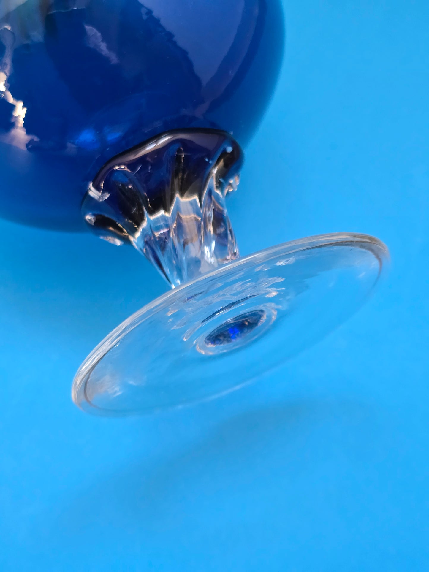 Italian Empoli Cobalt Blue Glass Decanter | Gold Decoration | c.1960s