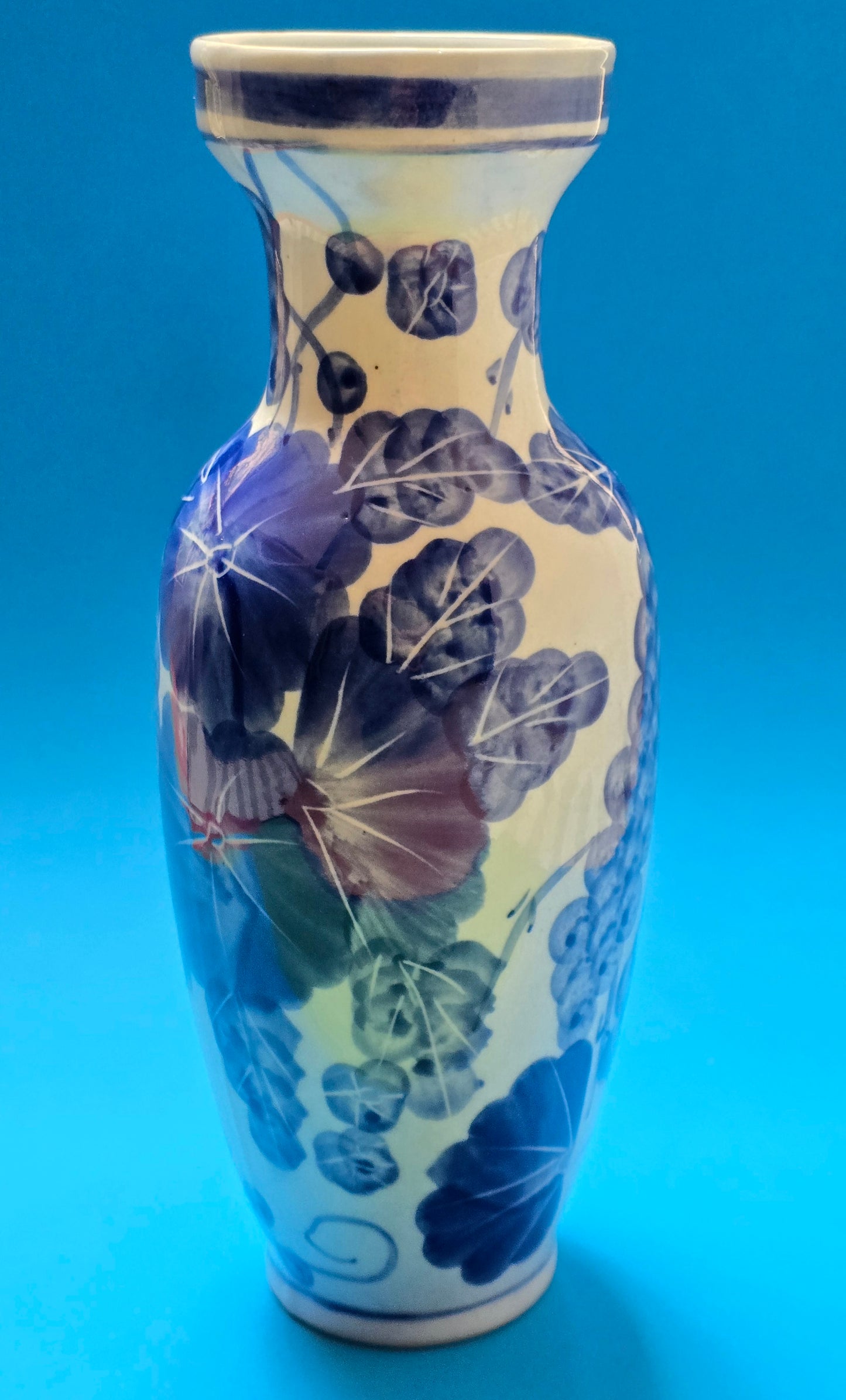 Chinese Export Porcelain Baluster Vase, Hand-Painted Grape Vine & Berries, c.1960