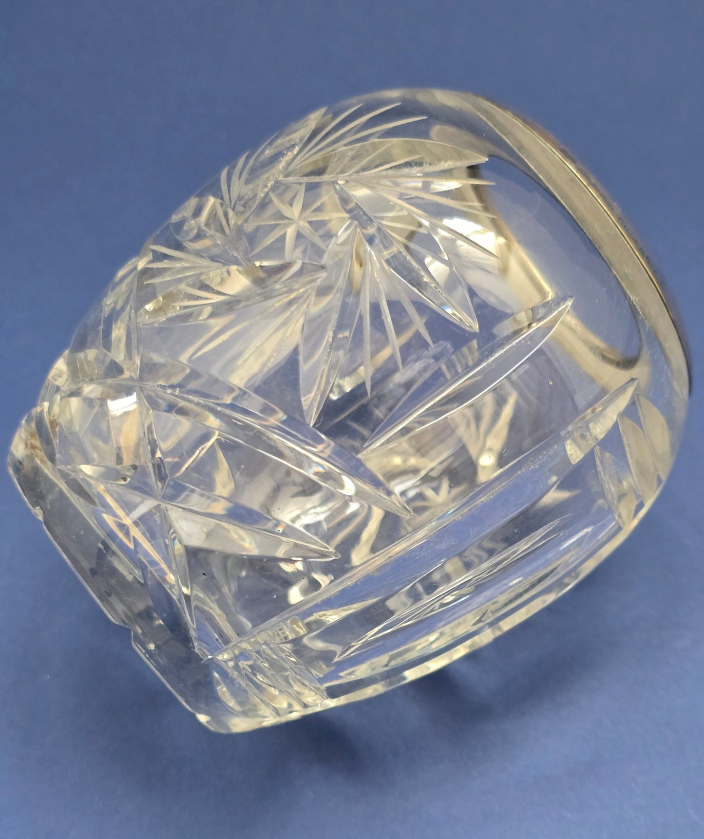 Antique Cut Crystal Vase with Sterling Silver 925 Rim by Wilhelm Binder, c.1910–1930
