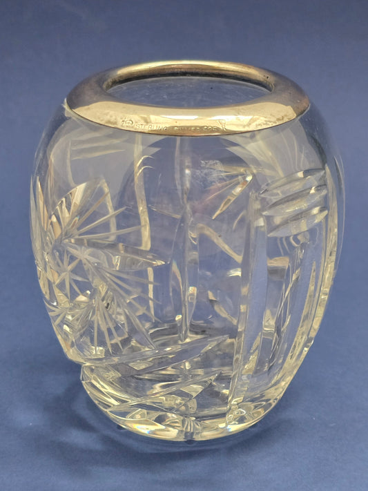 Antique Cut Crystal Vase with Sterling Silver 925 Rim by Wilhelm Binder, c.1910–1930
