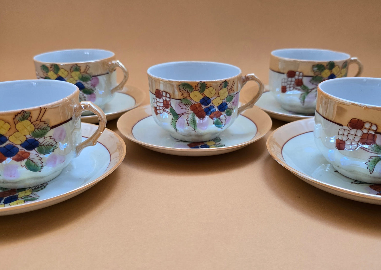 Antique Japanese Porcelain Tea Cup & Saucer c.1925 — Lustre Glaze Floral