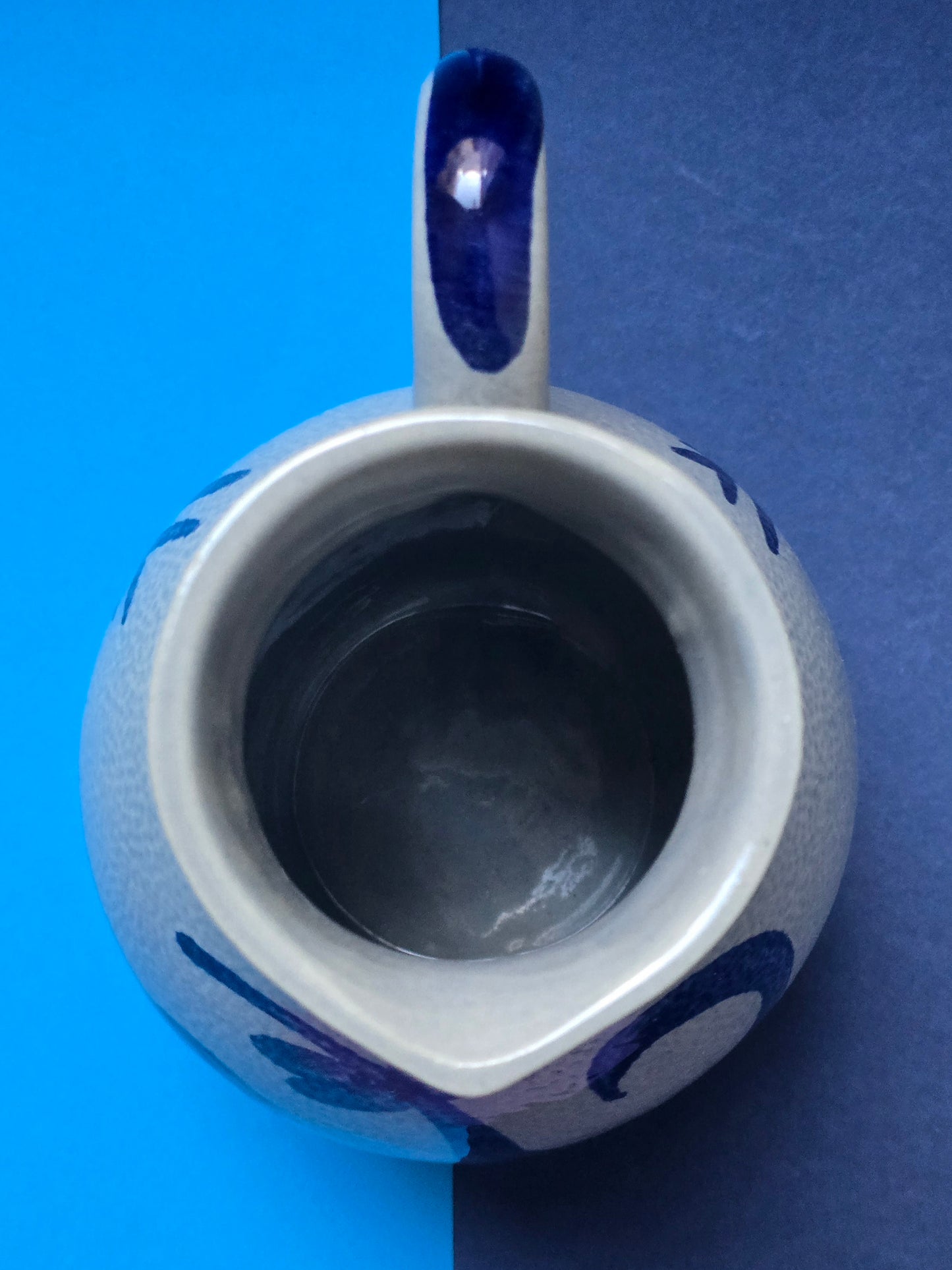 Original Gerz Westerwald Stoneware Pitcher, Cobalt Blue Floral, W. Germany, c.1950s