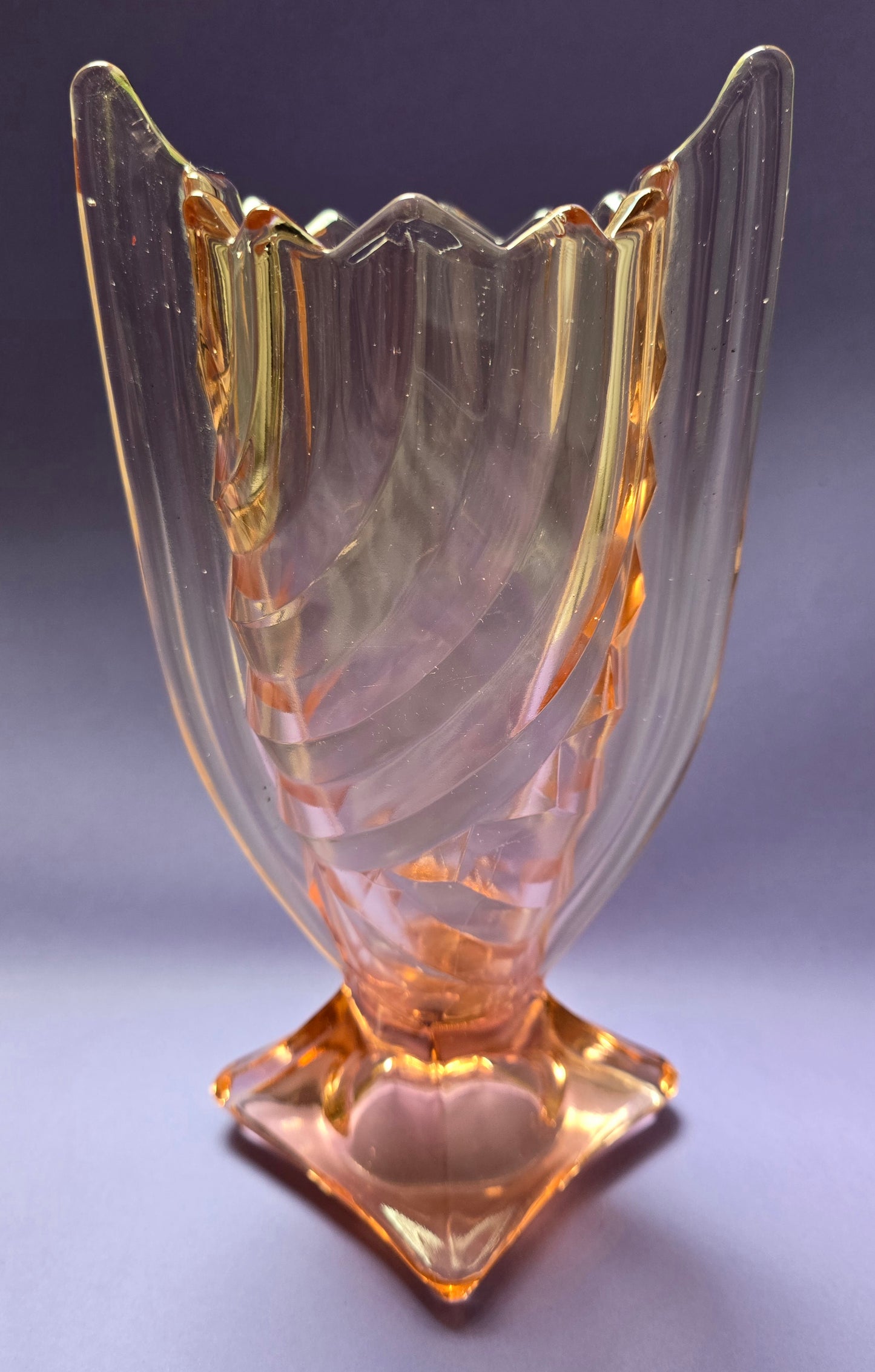 Josef Inwald Barolac Art Deco Winged Vase – Rosaline Glass, c.1930s Bohemia