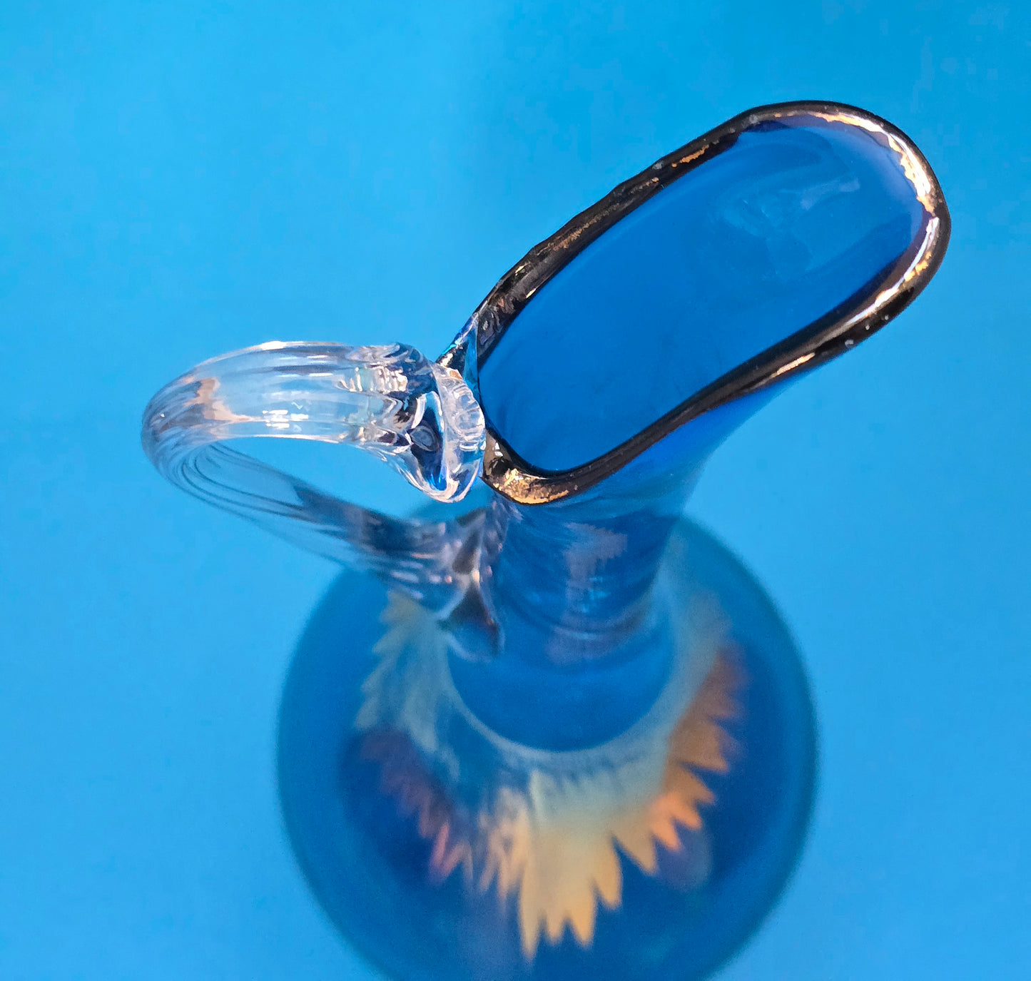Italian Empoli Cobalt Blue Glass Decanter | Gold Decoration | c.1960s
