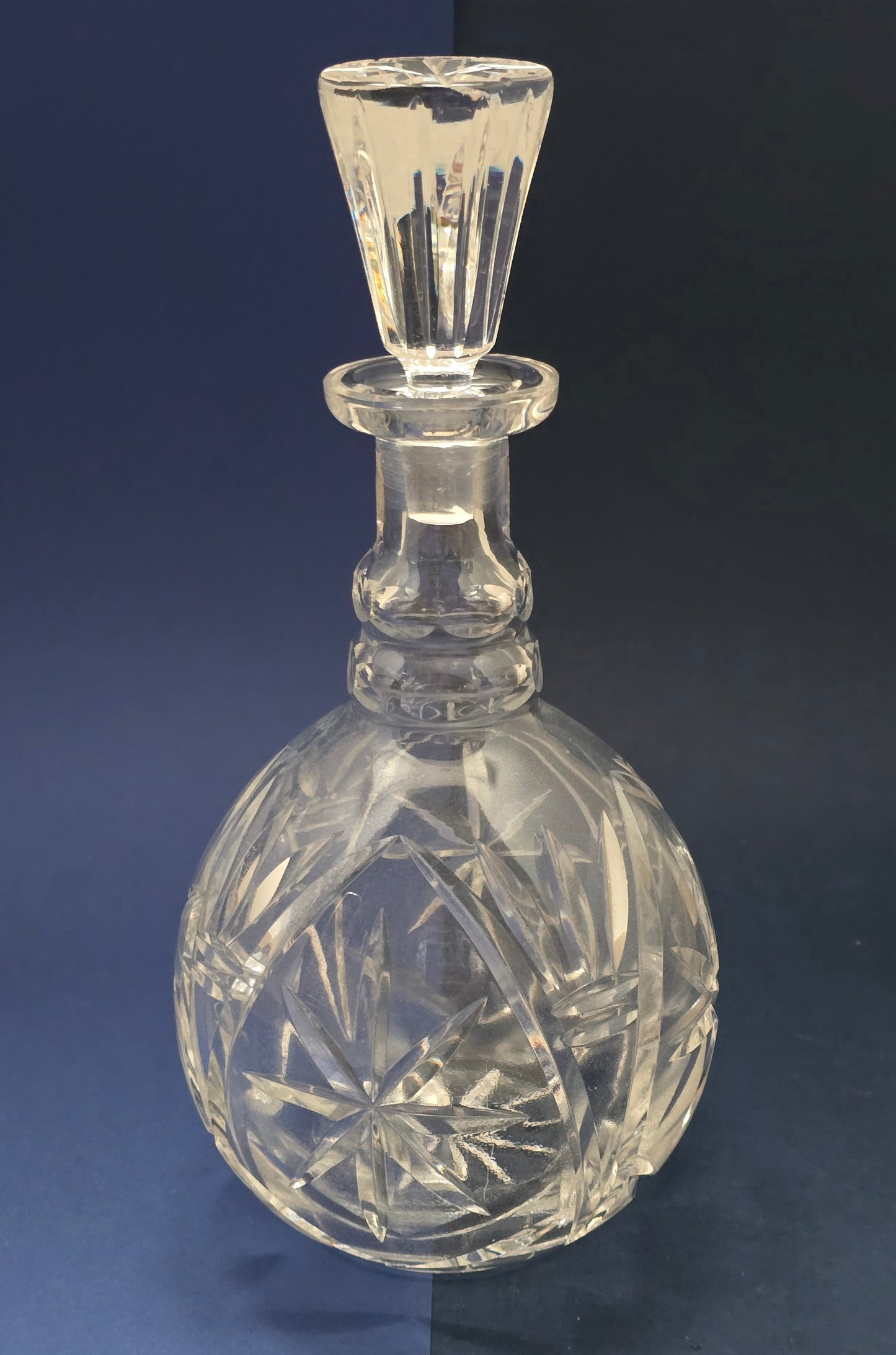 Antique Cut Crystal Decanter with Fan-Cut Stopper & Pinwheel Pattern, c.1920
