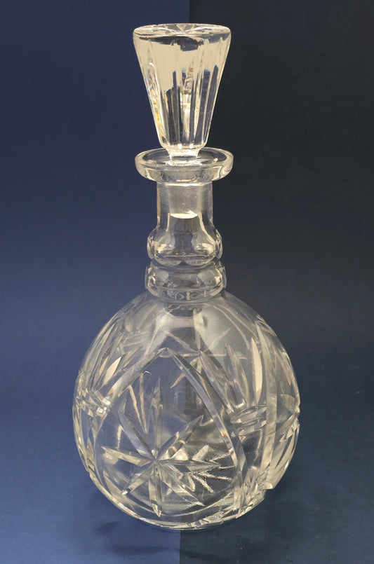Antique Cut Crystal Decanter with Fan-Cut Stopper & Pinwheel Pattern, c.1920
