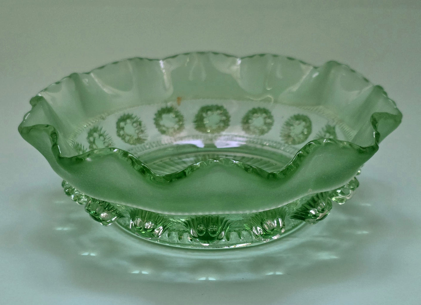 Davidson Antique Green Pressed Glass Dish c.1880–1900 – England