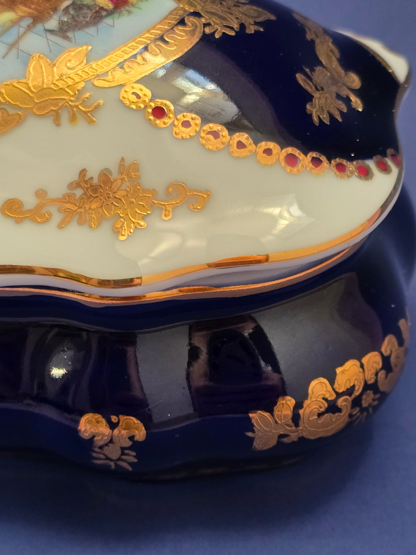 Limoges Cobalt Blue & Gold Porcelain Jewellery Box c.1970