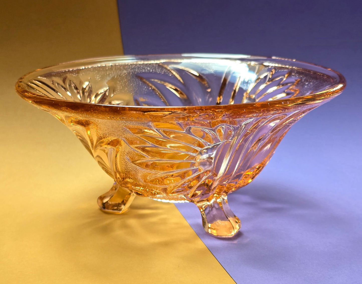 Art Deco Rosaline Pressed Glass Footed Bowl – c.1930s