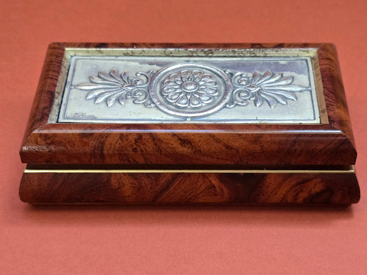 Italian Burr Walnut Box | Sterling Silver 925 Bas-Relief Lid | ACCA Italy | Limited Edition | c.1980s–90s