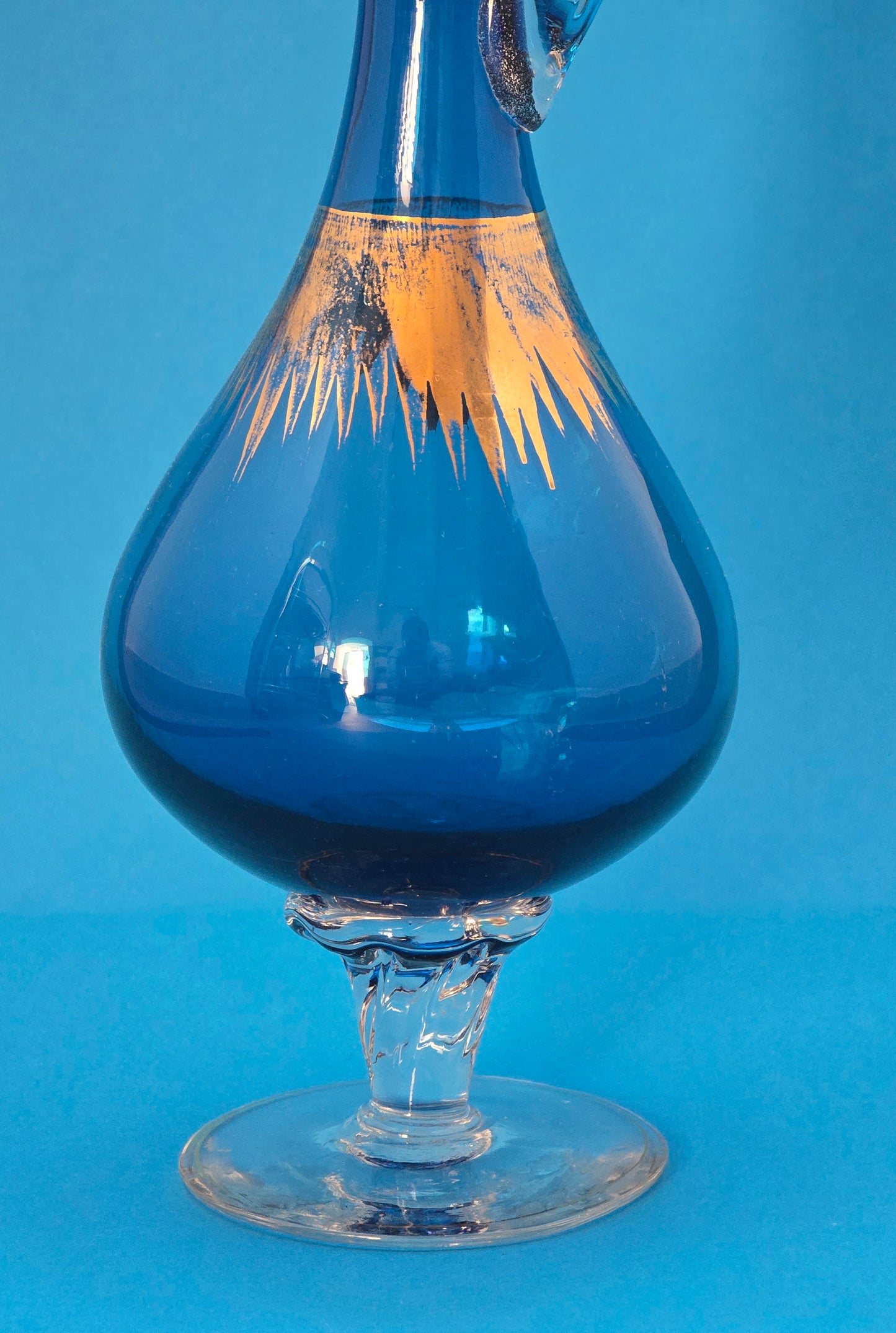 Italian Empoli Cobalt Blue Glass Decanter | Gold Decoration | c.1960s
