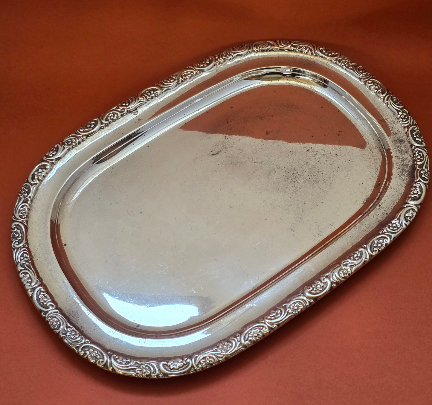 Large Silver-Plated Serving Tray | Acanthus & Floral Border | c.1930s