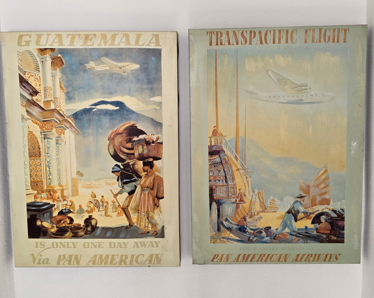 Pan American Airways Vintage Travel Poster – Framed Vinyl Reproduction with Hand-Painted Highlights, 1990s