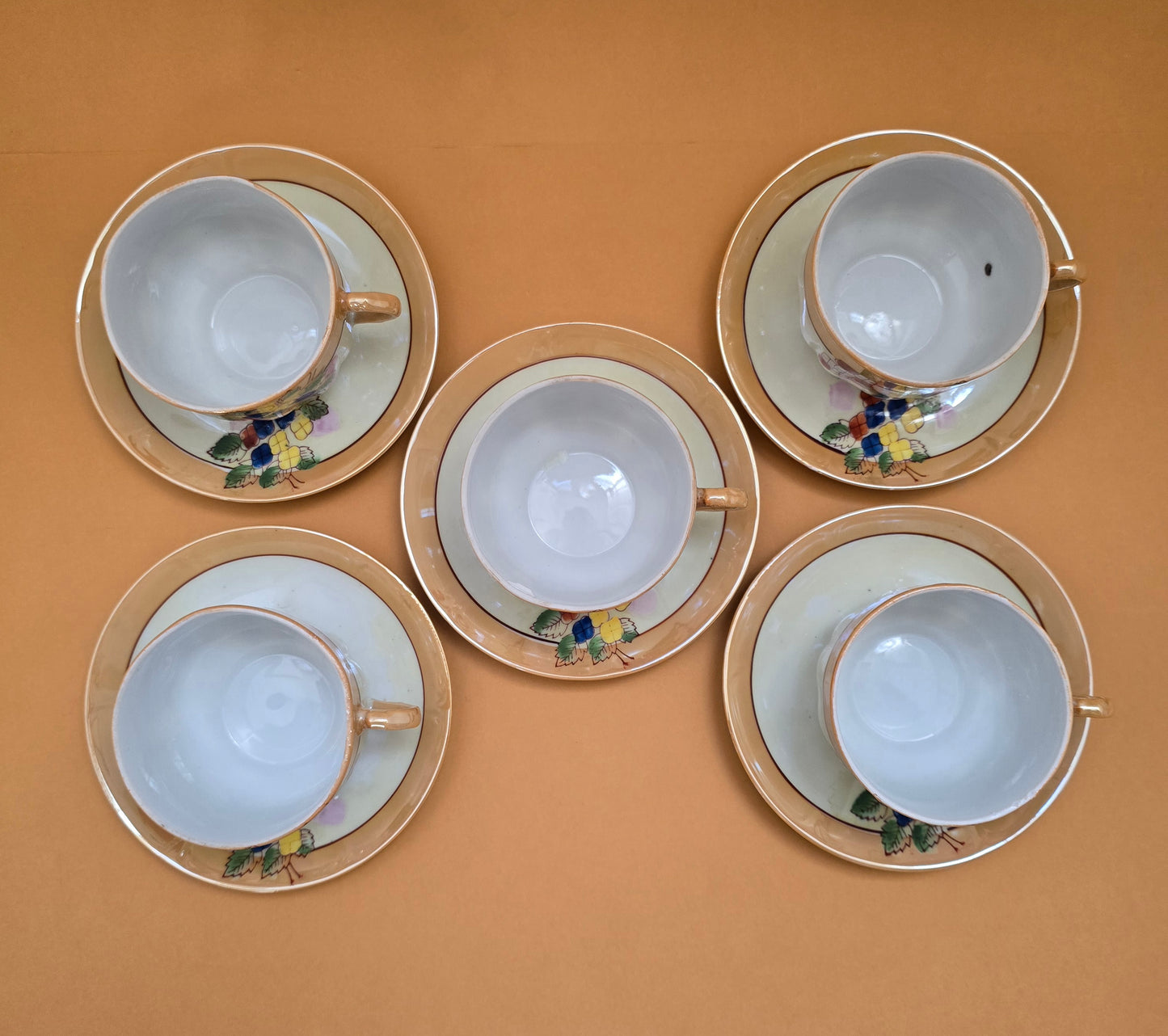 Antique Japanese Porcelain Tea Cup & Saucer c.1925 — Lustre Glaze Floral