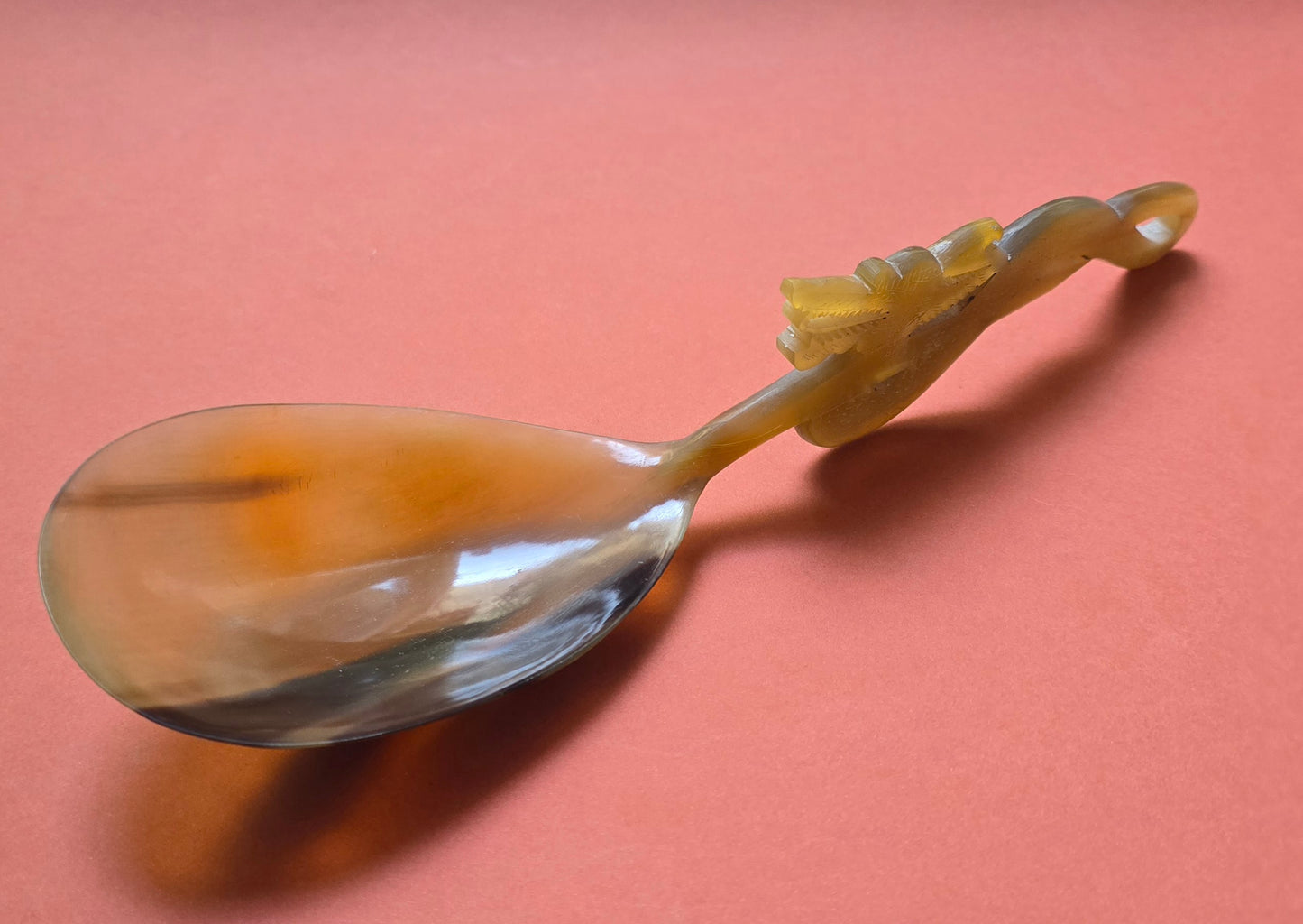 Indonesian Hand-Carved Horn Rice Spoon with Dragon Handle, c.1950s