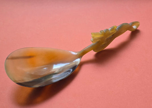 Indonesian Hand-Carved Horn Rice Spoon with Dragon Handle, c.1950s