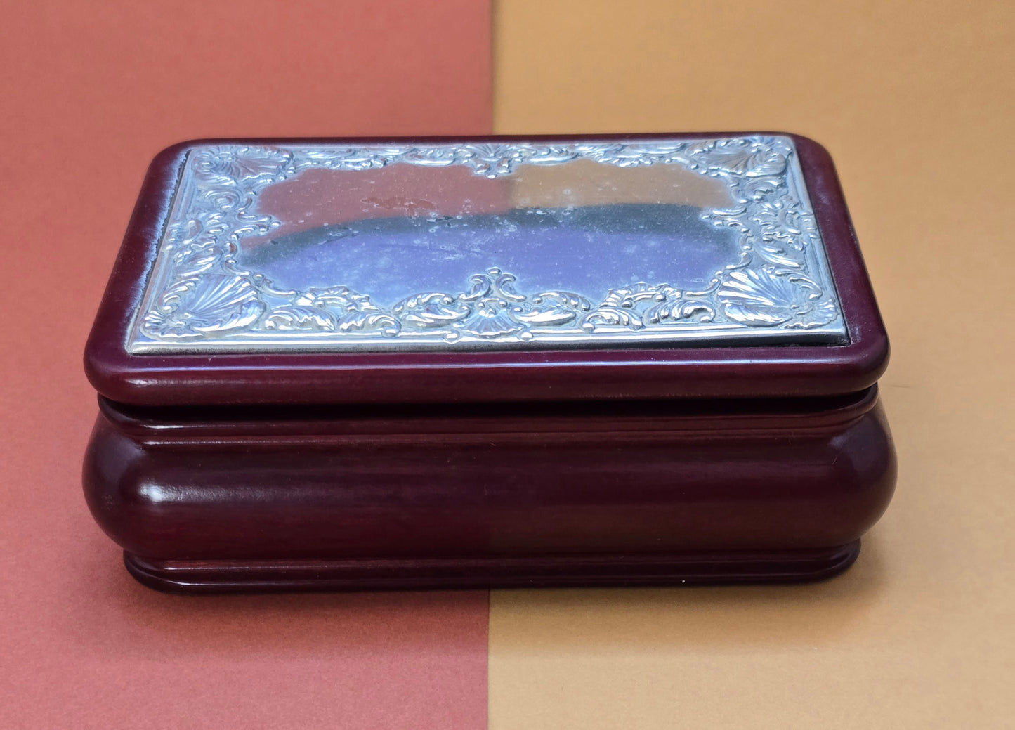 Italian Sterling Silver & Cherrywood Jewellery Box | 925 Silver Rococo Lid | Macerata | c.1970s