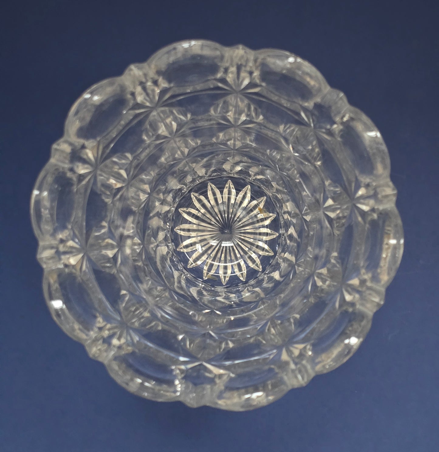 Vintage Cut Crystal Vase with Scalloped Rim, Star & Arch Pattern, c.1930