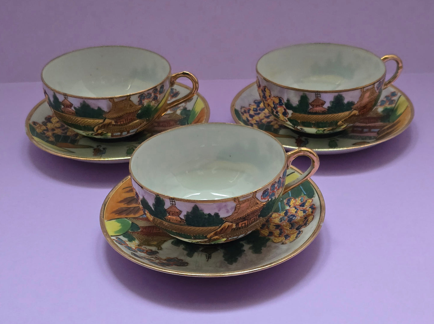 Satsuma Relief Hand-Painted Eggshell Porcelain Tea Cup & Saucer – 1920s Japan