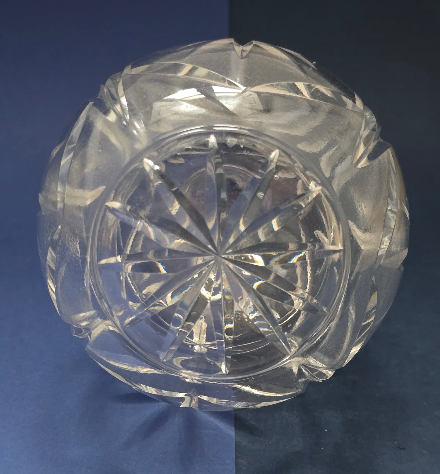 Antique Cut Crystal Decanter with Fan-Cut Stopper & Pinwheel Pattern, c.1920