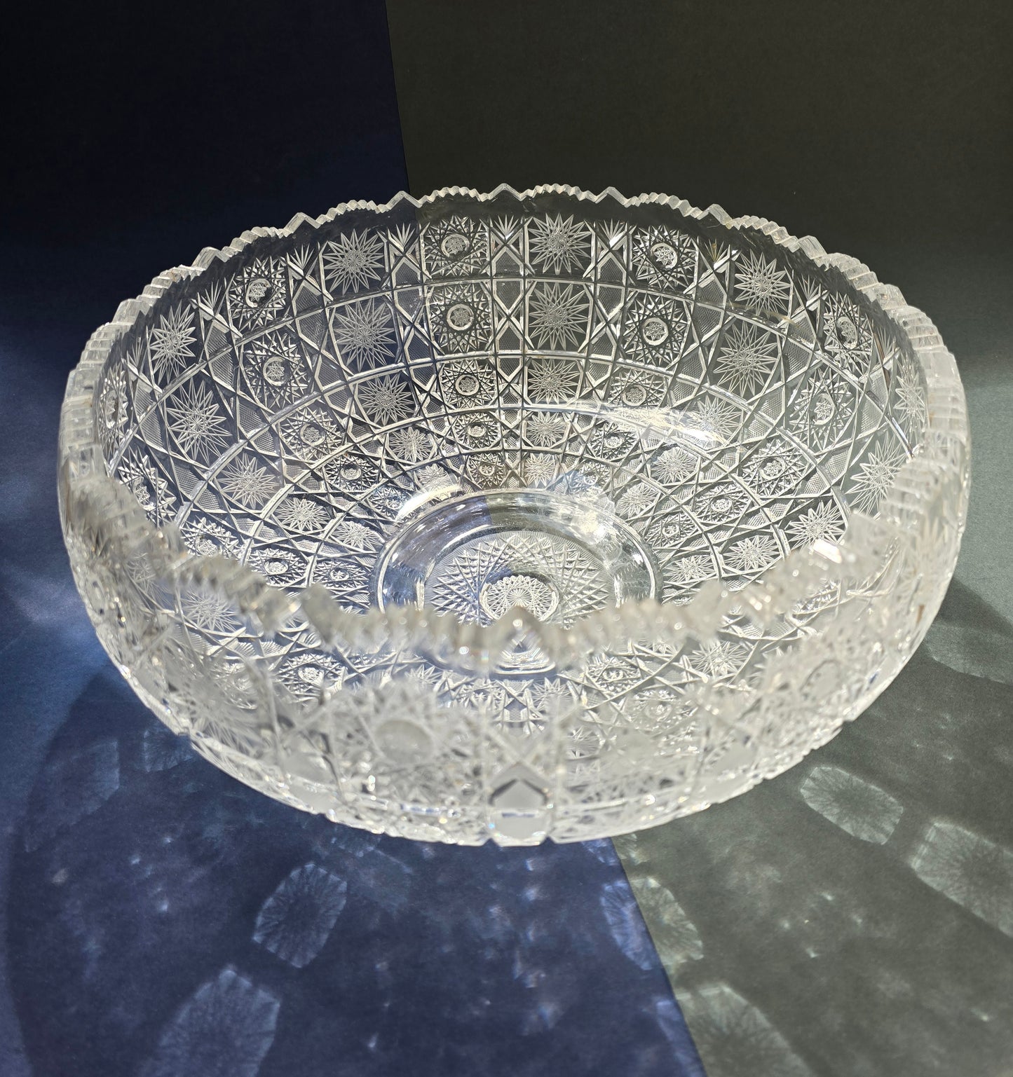 Large Bohemian Cut Crystal Bowl, c.1960s