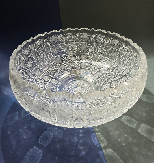 Large Bohemian Cut Crystal Bowl, c.1960s