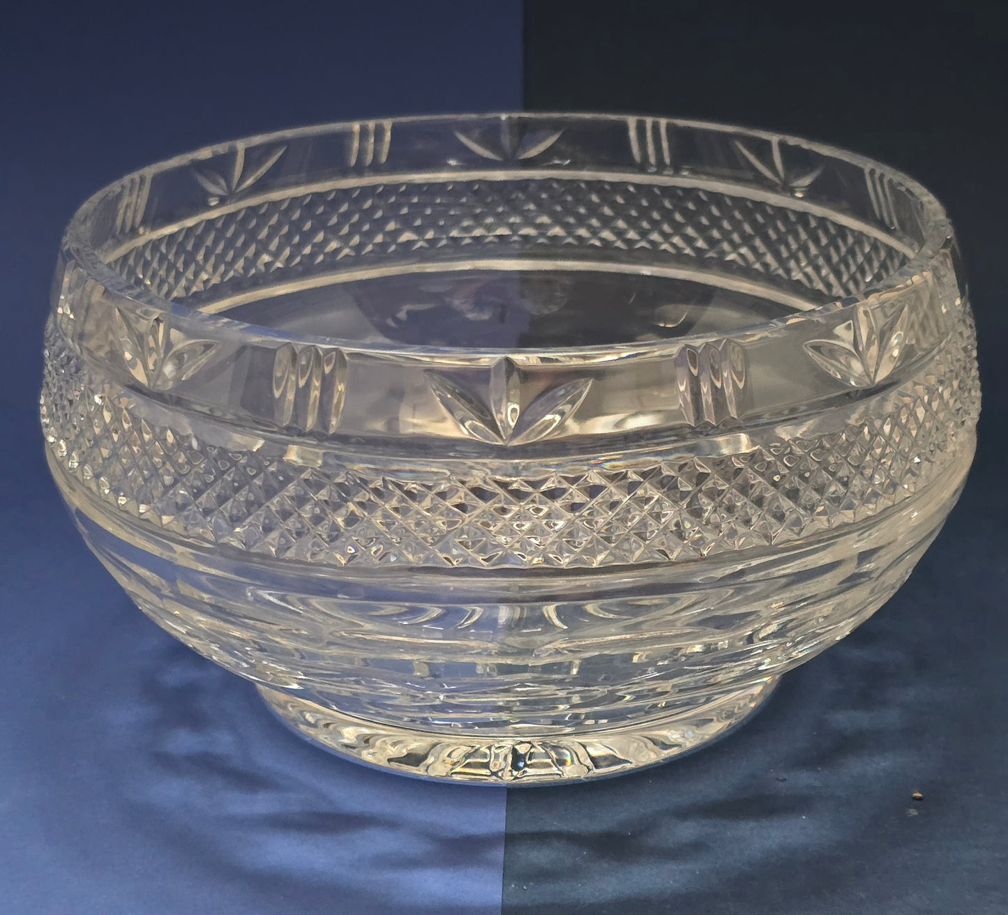 Vintage Cut Crystal Bowl with Hobnail & Tulip Band Pattern, c.1930