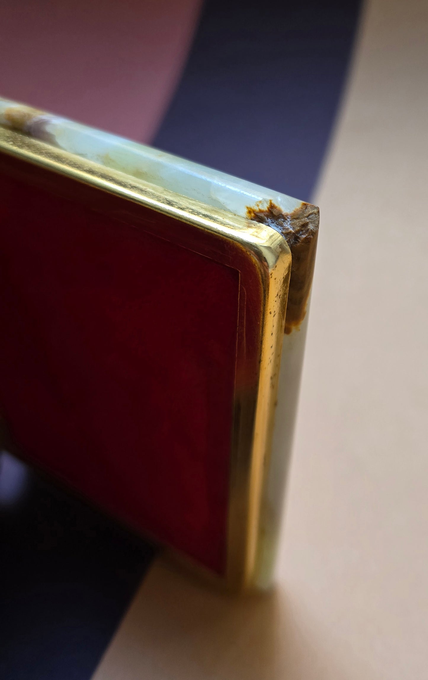 Italian Onyx Jewellery Box – Red Velvet Interior, Brass Fittings, 1960s