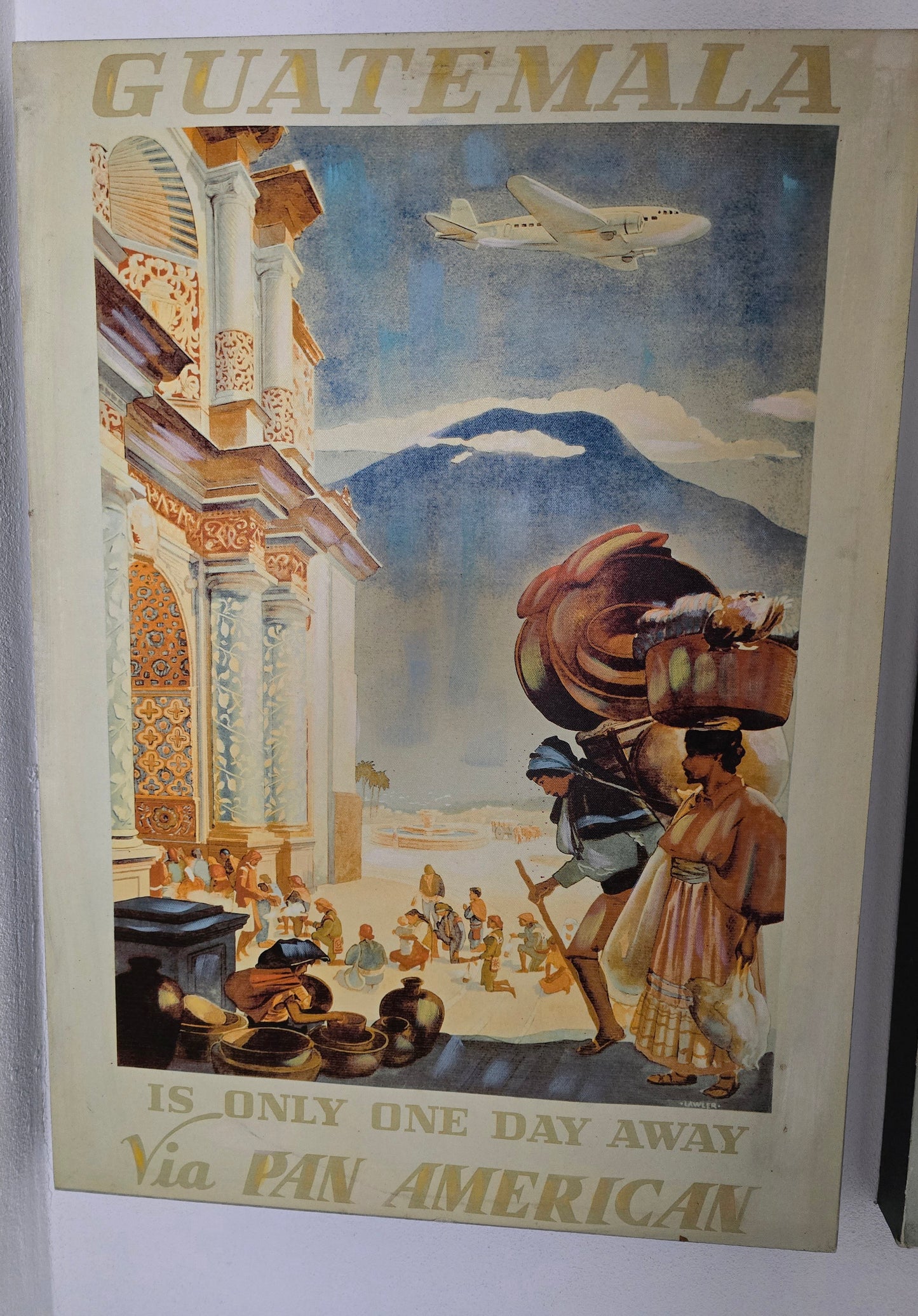 Pan American Airways Vintage Travel Poster – Framed Vinyl Reproduction with Hand-Painted Highlights, 1990s