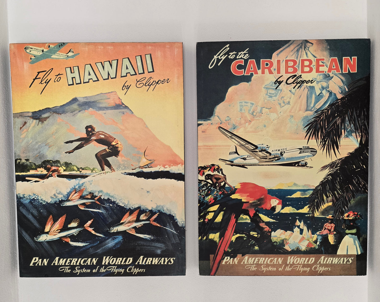 Pan American Airways Vintage Travel Poster – Framed Vinyl Reproduction with Hand-Painted Highlights, 1990s